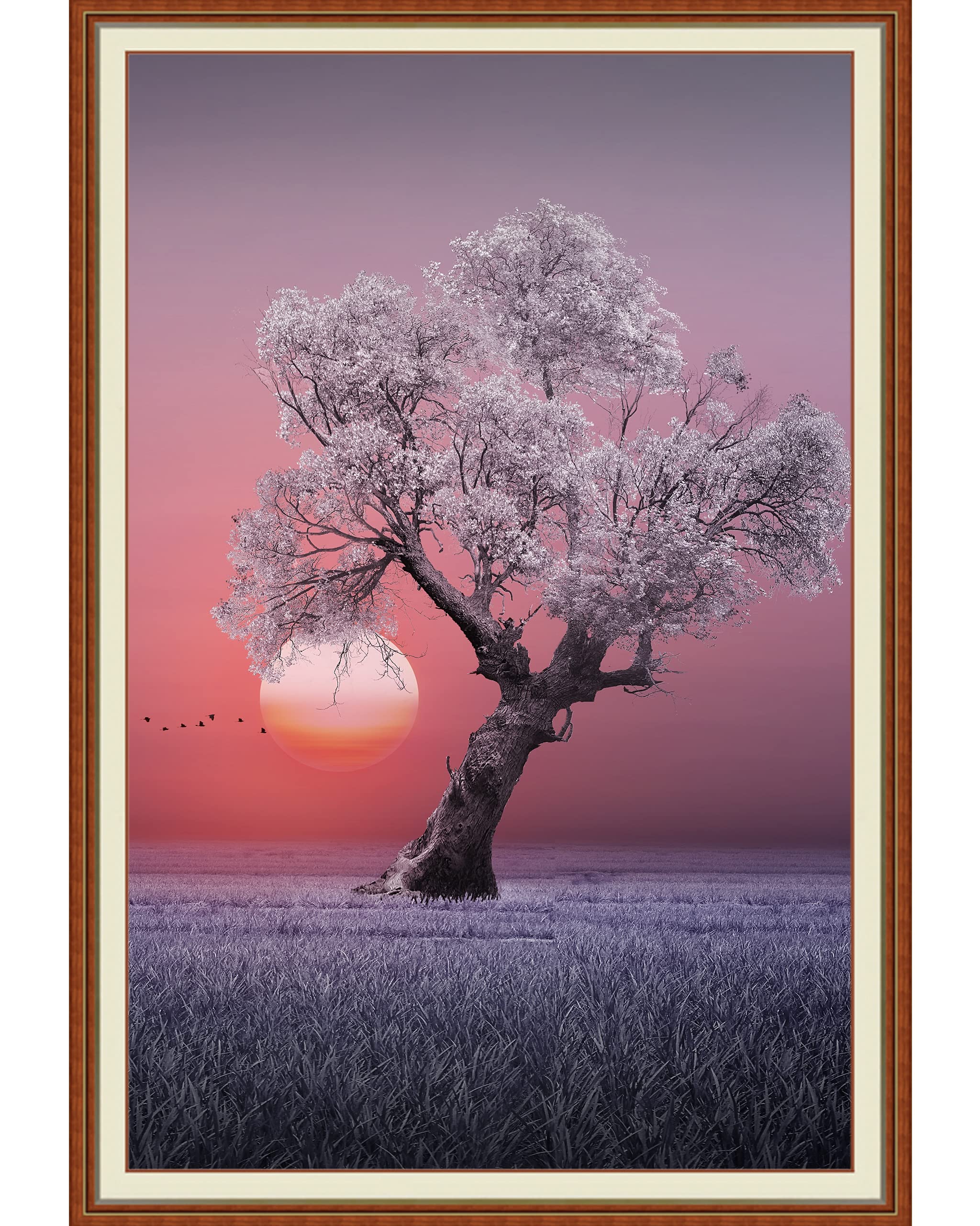 FLFK 10" x 15" Wall Decor Decal Sticker Evening Silver Tree Peel and Stick Wall Mural with Printed Frame Design - Easy to Apply, for Home or Office Decoration