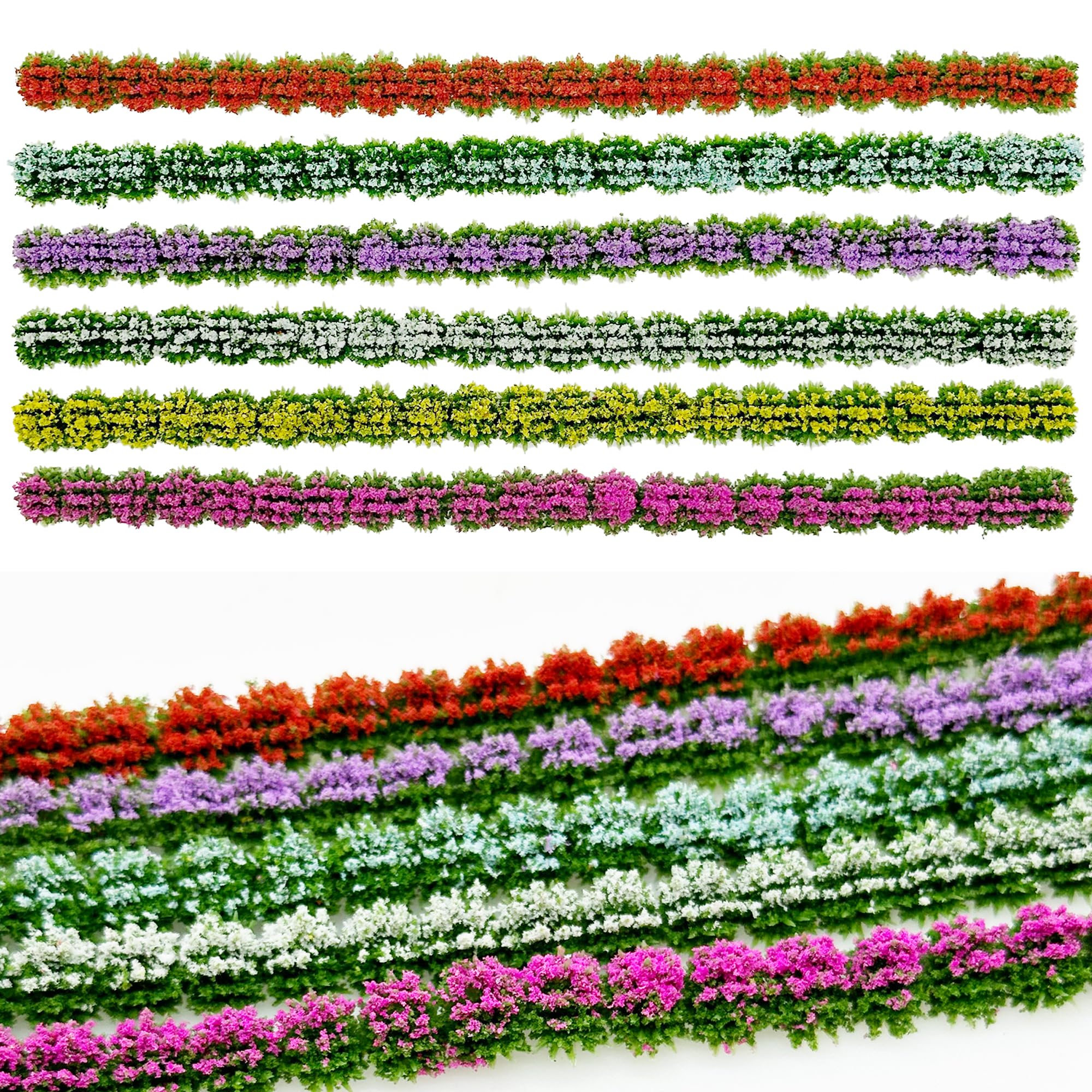 Attuslla 6 PCS Static Grass Model Flower Cluster Model Grass Tufts Set for DIY Miniature Train Landscape Terrain Railway Scenery Decorations