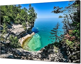 Lake Michigan Wall Art Michigan Landscape Wall Decor Picture Superior Beach Canvas Print Lake Superior Poster Painting Framed Home Living Room Bedroom Decoration(24x16 inches)