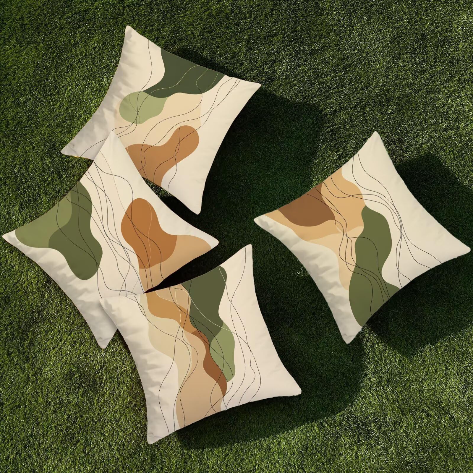 Outdoor Kissenbezug 60x60cm 4er Set Outdoor Wetterfest Kissenbezüge Einfach Wasserdichte Leinen Dekorative Kissenhülle Frühling Sommer Zierkissenbezug für Balkon Terrasse Garten Deko (Abstrakt) U-35