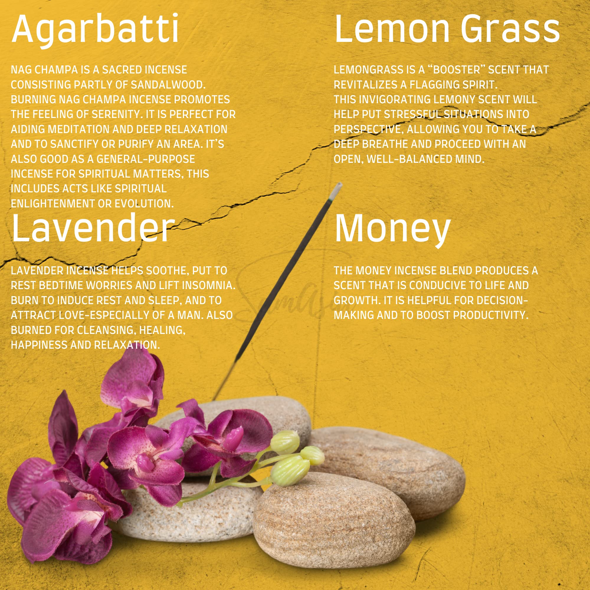 SAMASIA Satya Mix 12 incense set 6, Money, Musk, Palo Santo, Mystic Rose, Lemon Grass, Black Champa, Natural, Namaste - Image 2