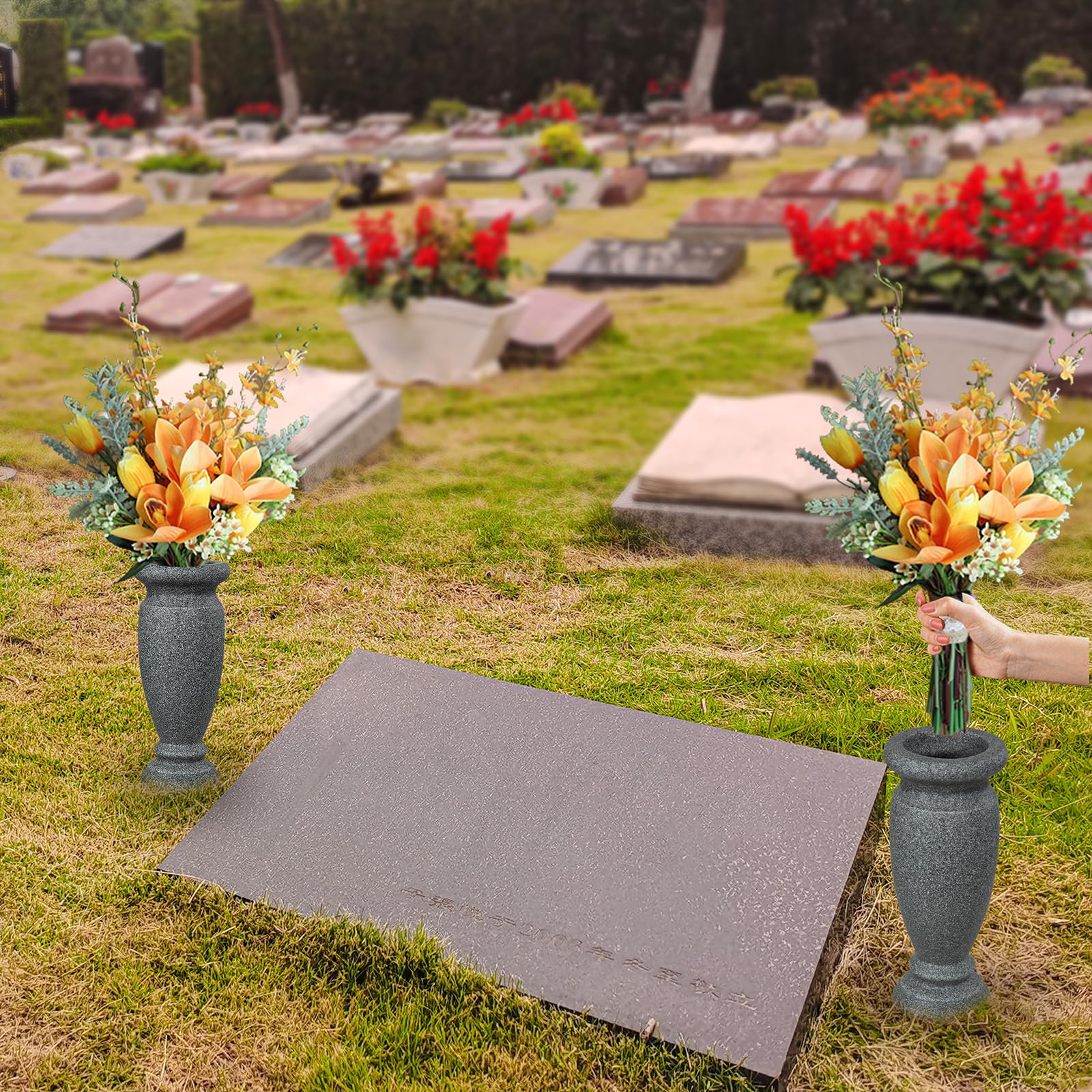 Vaso Per Cimitero In Plastica Rame Con Puntale - Decorazione Funeraria Resistente Alle Intemperie