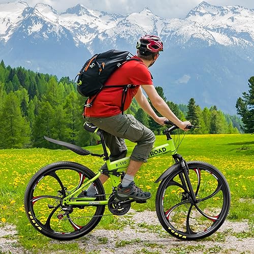 Miniatura 8 de Outroad - Bicicleta de montaña plegable de 26 pulgadas, suspensión completa de 21 velocidades de acero de alto carbono, bicicleta plegable MTB,