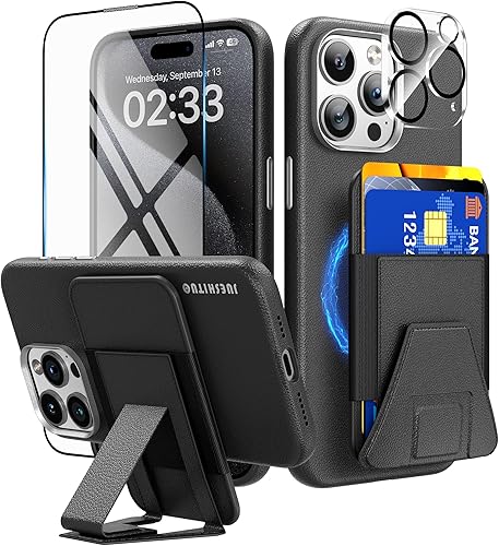 JUESHITUO Funda magnética para iPhone 15 Pro Max con tarjetero cartera magnética súper fuerte con soporte compatible protección contra caídas de