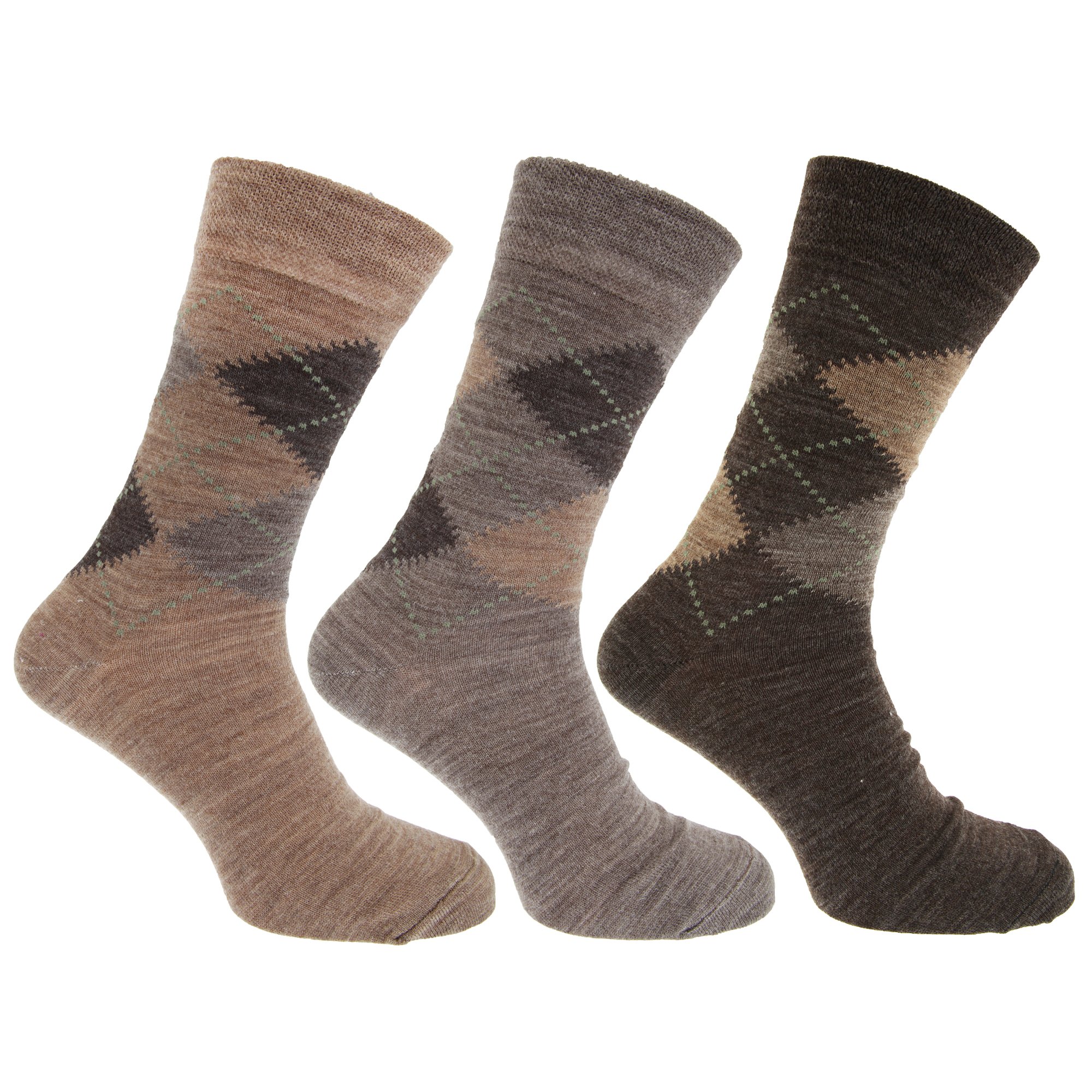 Universal TextilesMens Traditional Argyle Pattern Lambs Wool Blend Socks With Lycra (Pack Of 3)