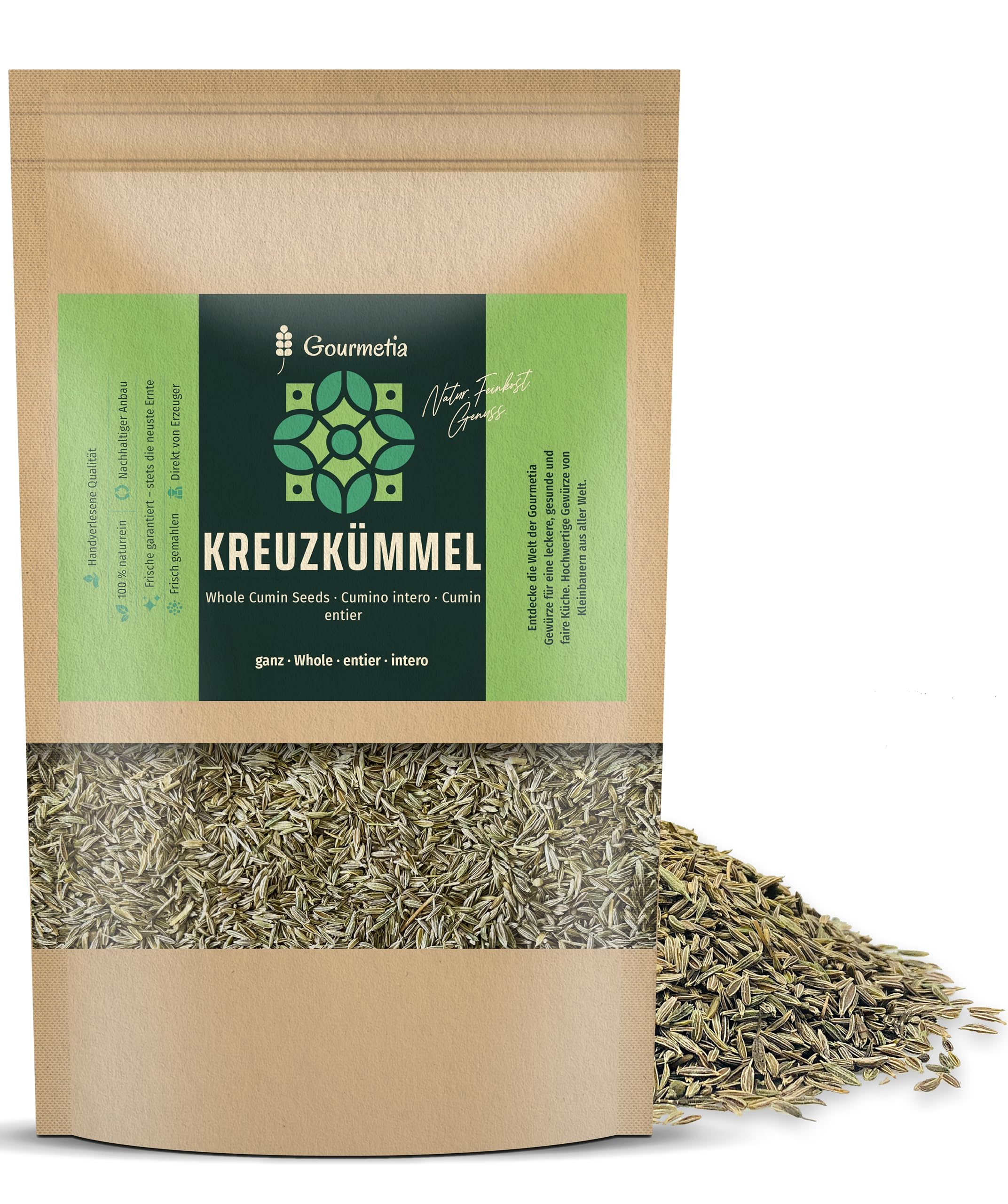 Gourmetia Kreuzkümmel Cumin ganz 800g, Kreuzkümmelsamen aus traditionellem Anbau - 100% naturbelassen - Kümmel Tee