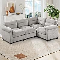 HAOMARKETS 90" Modular L-Shaped Sectional Sofa, Corduroy 4-Seater with Thick Cushions, Grey Living Room Couch