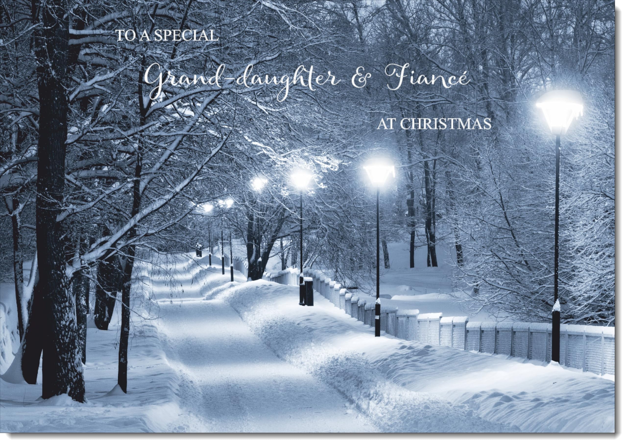 doodlecards Granddaughter and Fiance Christmas Card Snowy Street Scene Large A4 Size Christmas Card for Granddaughter & Fiance with Plain Envelope โ image 1