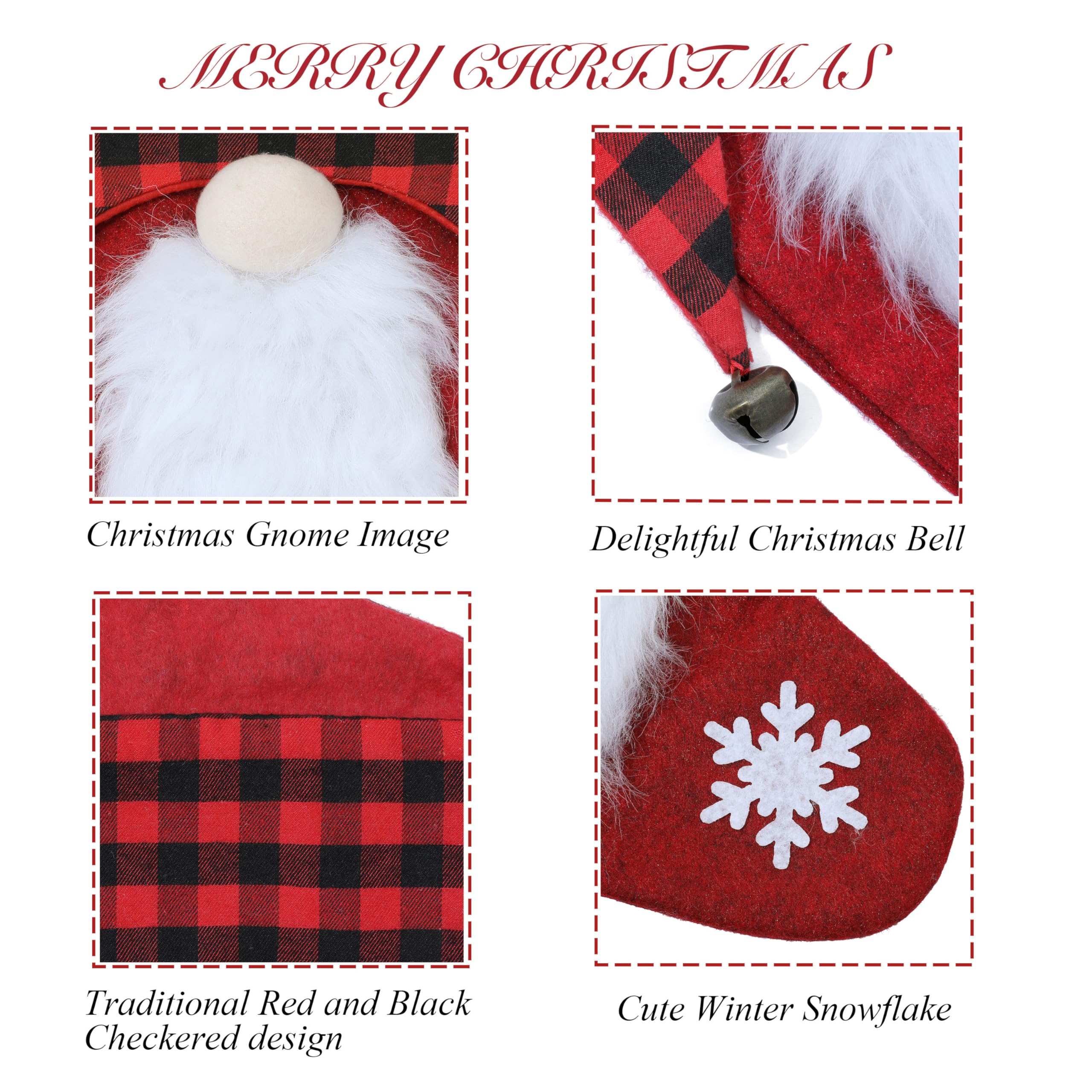 AUAWMLK 20-Inch Red and Black Checkered Gnome Christmas Stocking: Festive Holiday Home Decor for Fireplace Display Xmas Trees(Red)