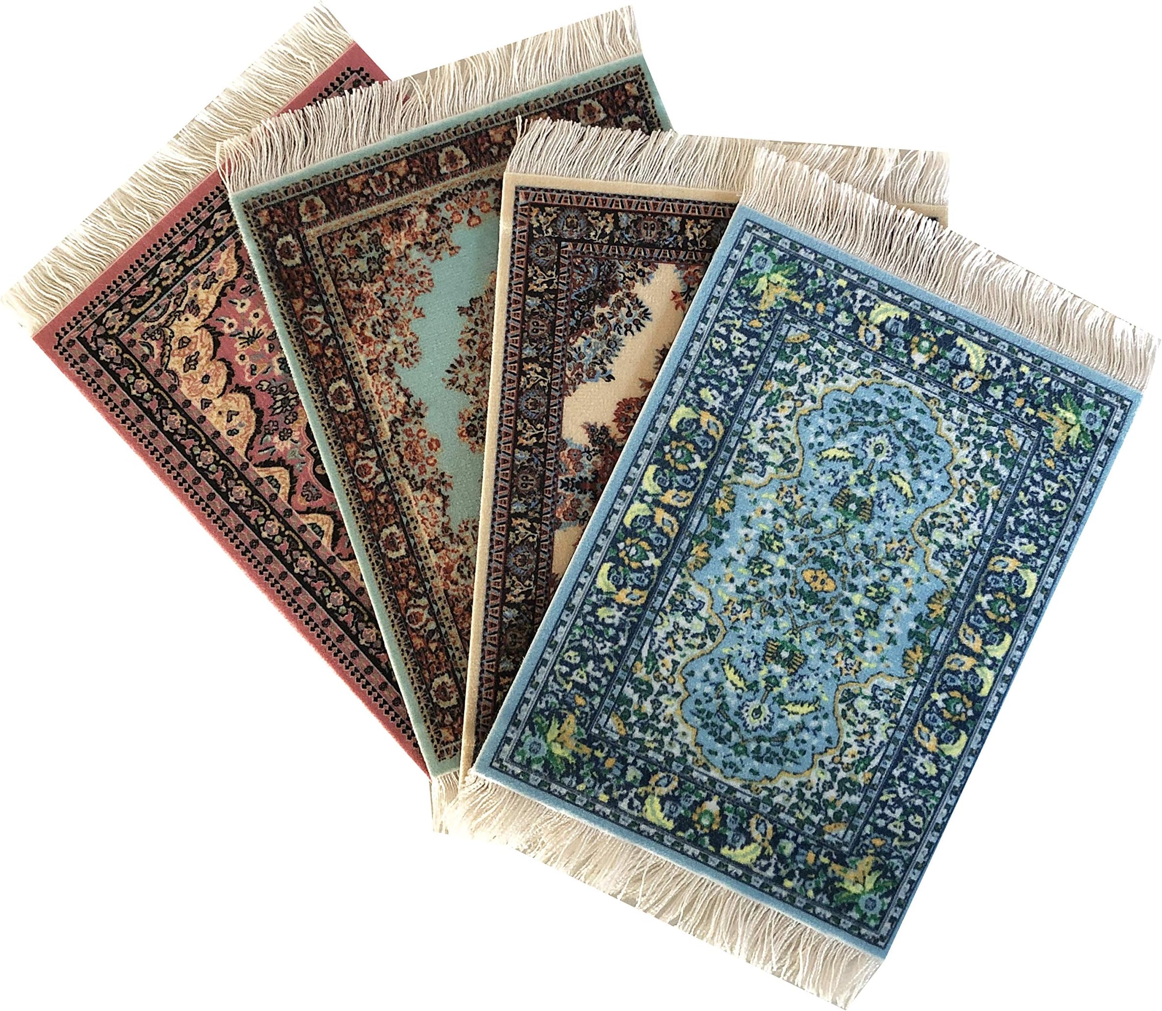 Inusitus Set of 4 Dolls House Rugs for Dollhouse Furniture - Miniature Woven Dollhouse Carpet (Various Flower Patterns)