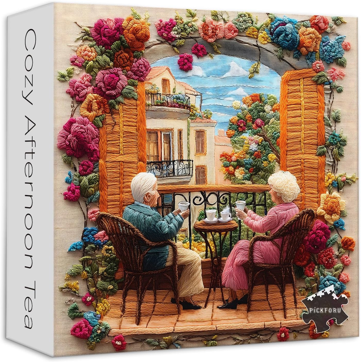 PICKFORU Cozy Afternoon Tea 1000 Piece Puzzle for Adults, Flowers Garden 1000 Piece Puzzle, Grandparent Theme Unique Puzzles as Home Decor