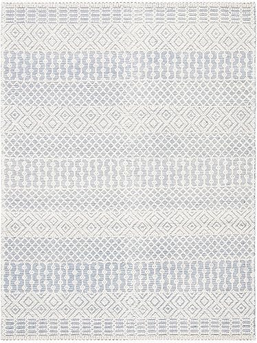 SAFAVIEH Natura Collection - Alfombra decorativa de 3 x 5 pies, marfil y azul, hecha a mano con flecos de lana bohemia, ideal para zonas de alto