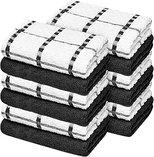 Oakias Terry Dish Cloths Black (12 Pack, 12 x 12 Inches) – Cotton Dish Towels – 310 GSM – Highly Absorbent & Quick Drying Kitchen Towels – Dobby Weave Style