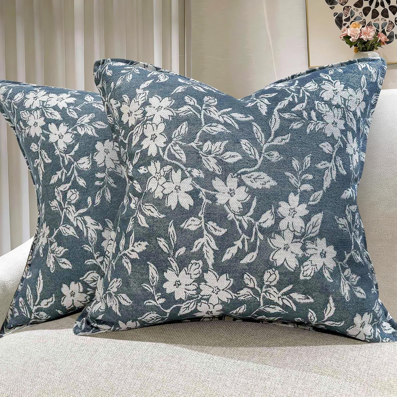 makkey Floral Pillow Covers 26x26 Inch Set of 2 Pastoral Throw Pillow Covers Jacquard Pillowcovers Couch Pillows for Living Room Farmhouse Accent Sofa Pillows