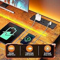 Vista 5 de Escritorio para computadora de 56 pulgadas, escritorio de oficina reversible con luces LED y tomas de corriente, escritorio de escritura