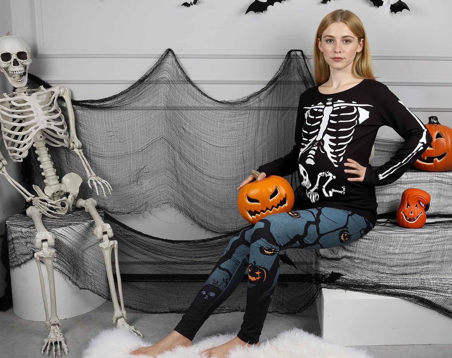 Halloween Skeleton Maternity Shirt Women's Novelty Long Sleeve Pumpkin T Shirts Skeletons Baby Pregnancy Tops S-XXL - Image 3
