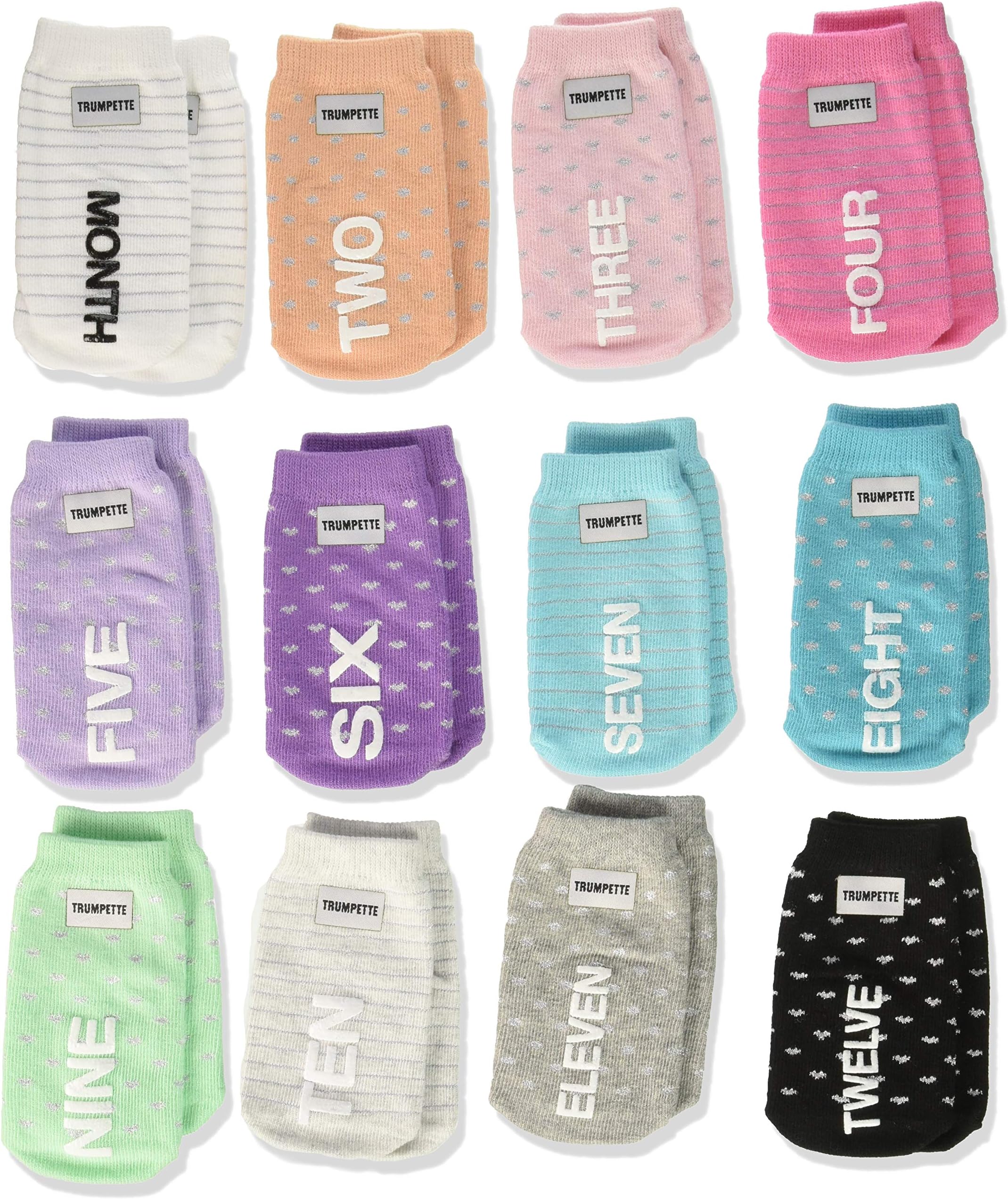 TrumpetteSocks Milestone Socks Assorted Pastel Girls (Set of 12) 0-12M