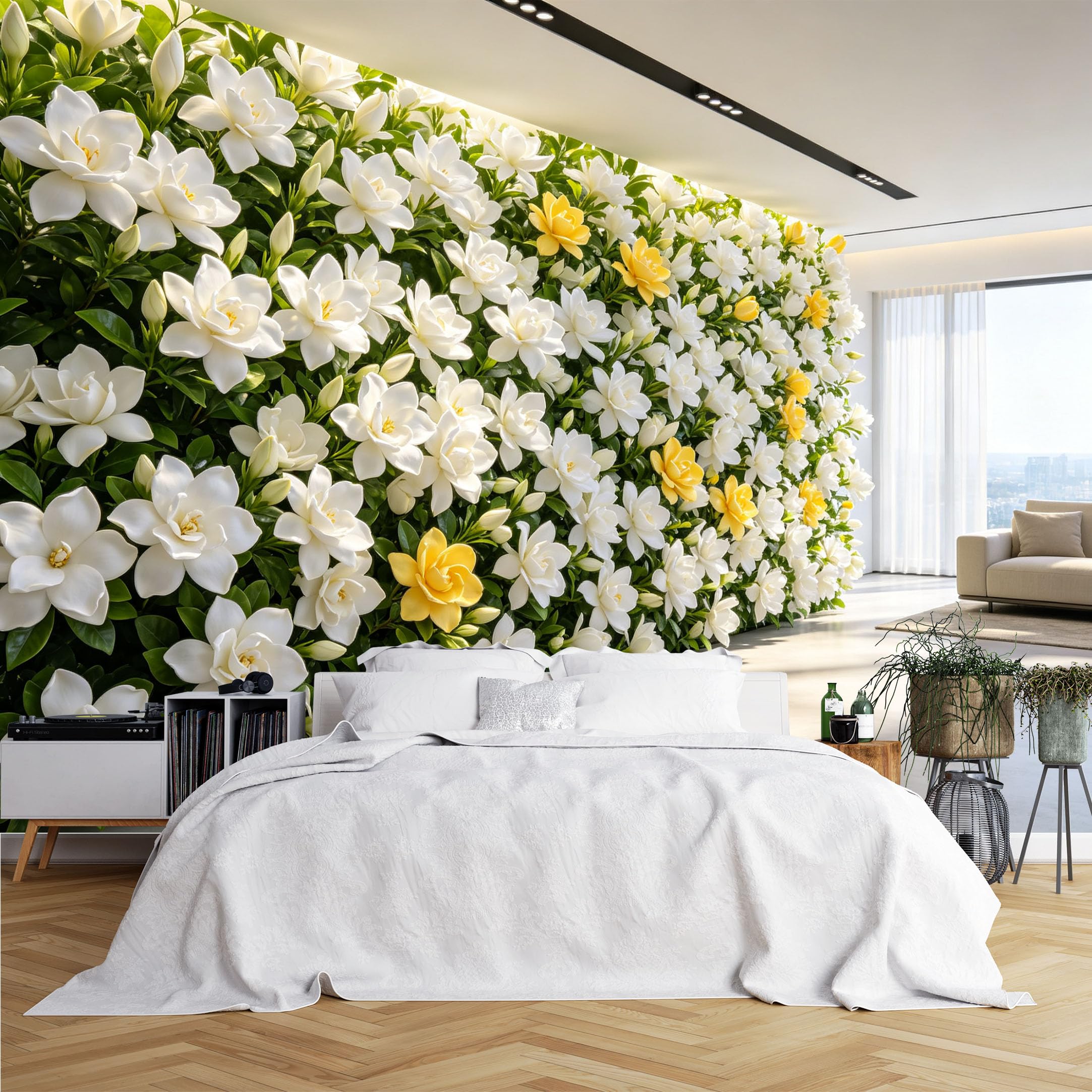 Lcythiazole Ch260615035 Custom Size Wall Murals White Yellow Gardenia Floral Wall Wall Murals Hd Wallpaper Self-Adhesive Removable Wallpaper For Living Room Entryway