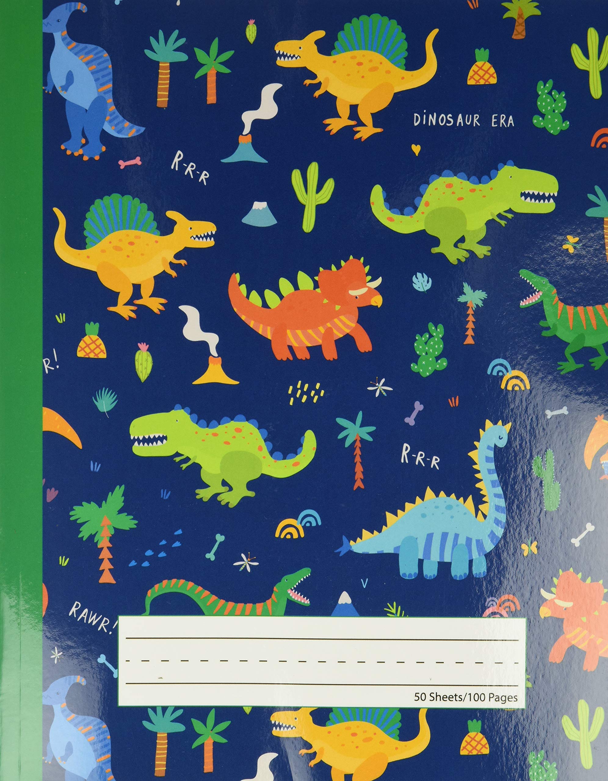 Dinosaur Era - Primary Story Journal: Dotted Midline and Picture Space | Grades K-2 School Exercise Book | 100 Story Pages - Blue