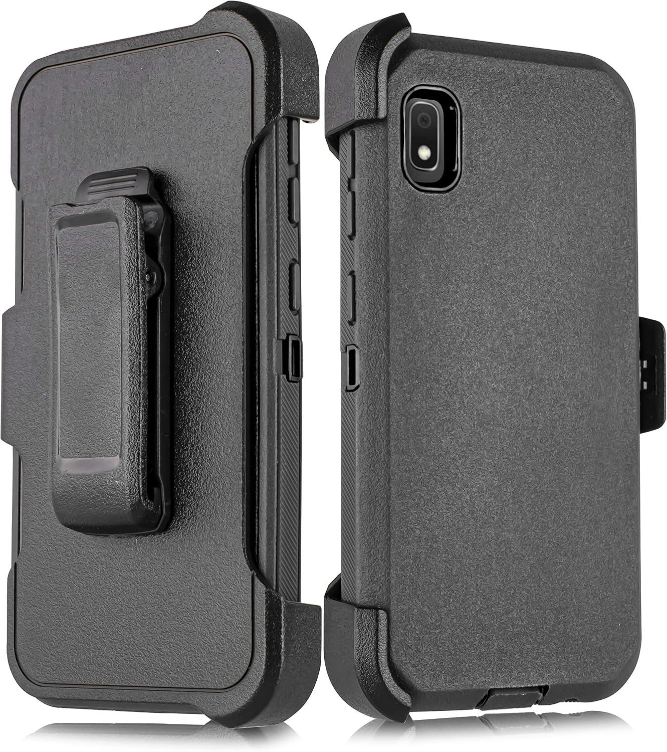 A10E Customerfirst Case for Samsung Galaxy A10E [Four Layered Protection] Heavy Duty Defender Holster Armor Tough Body Full Cover with Rotating Belt Clip with Built in Screen Protector (Black)