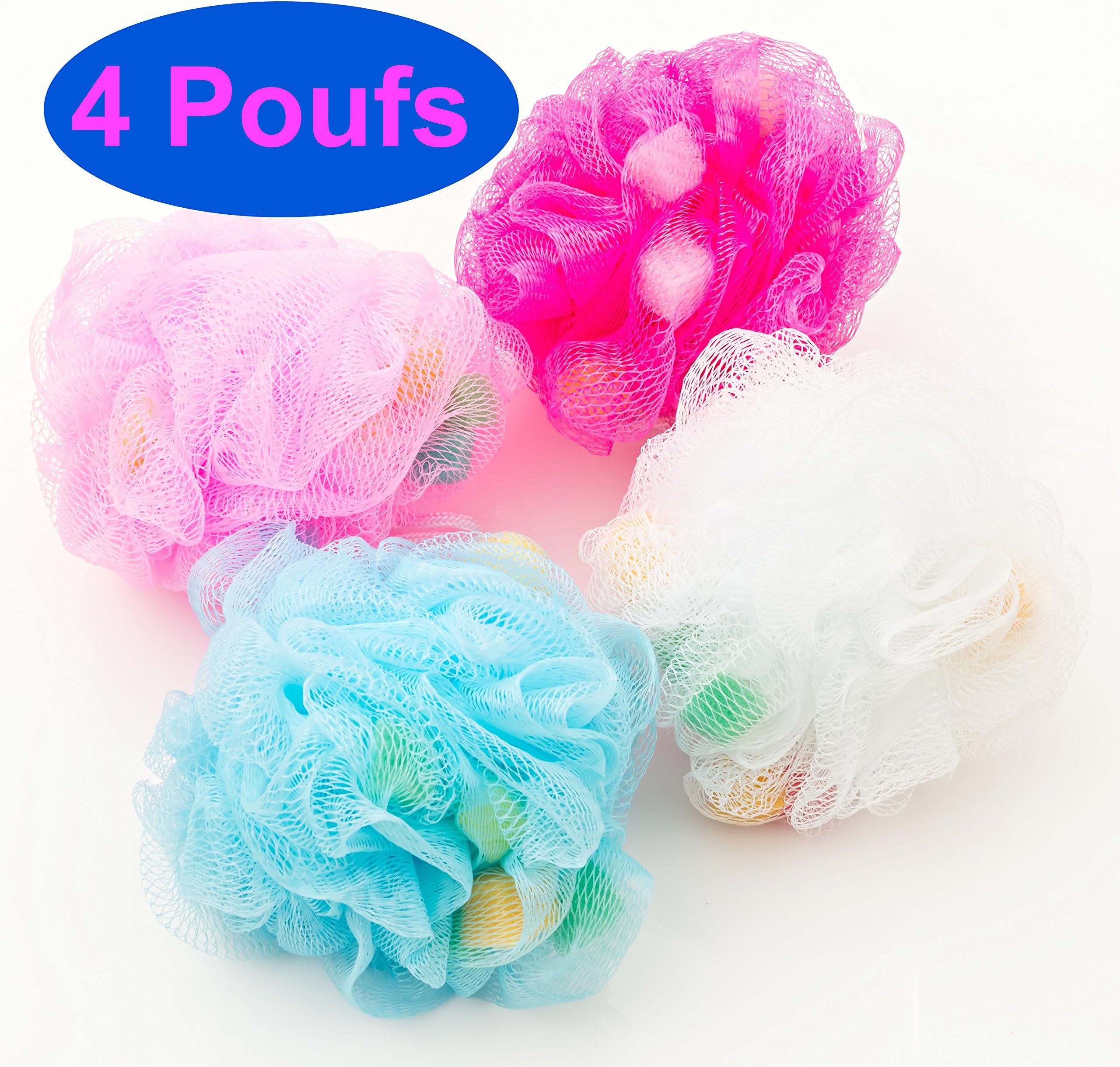 Sopi Mesh Bath Sponge Rich Lather Shower Pouf Luffa Loufa Loofa Loofah Pack of 4