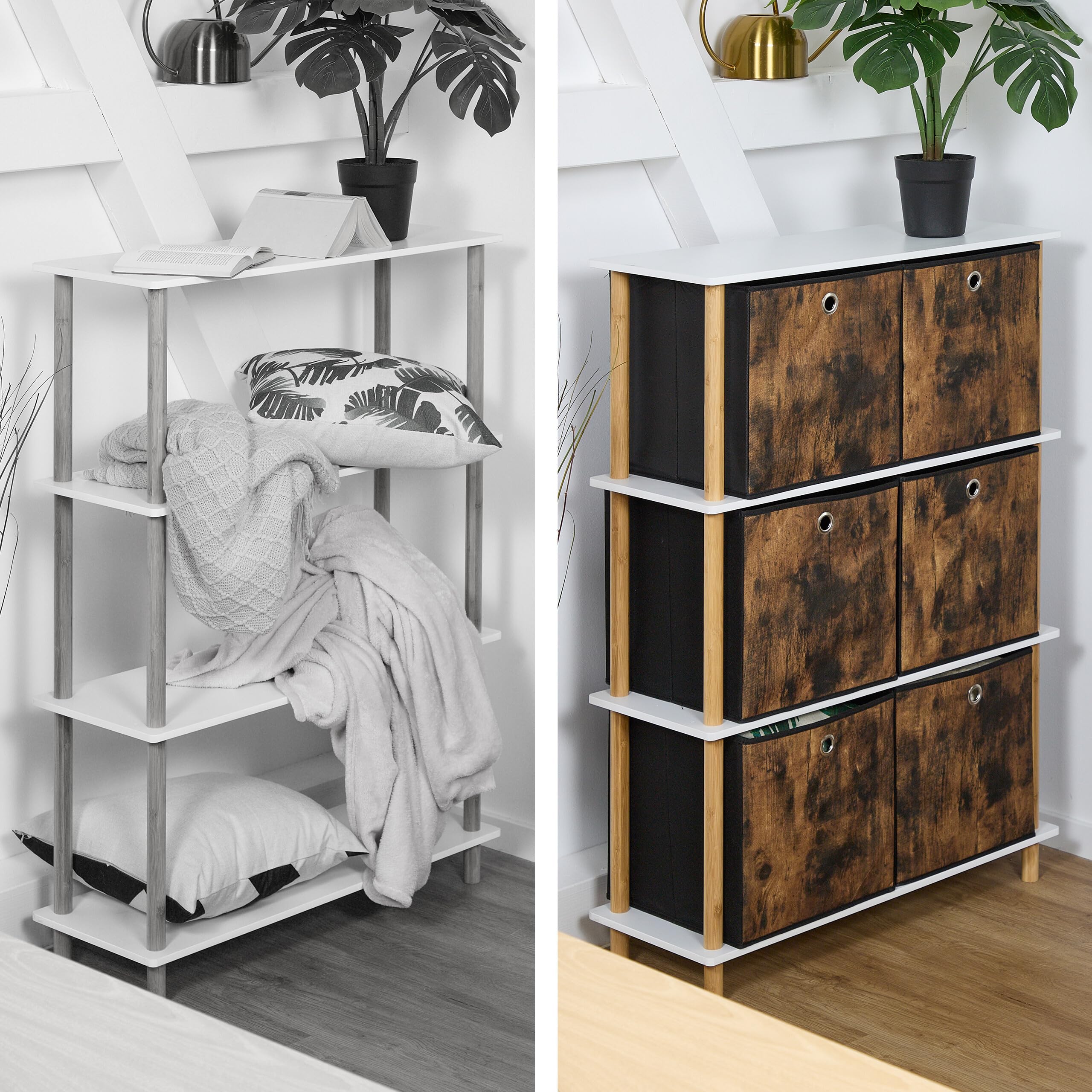Relaxdays Scatola Portaoggetti, Set 6 Box a Cubo da Scaffale, HLP: 33x33x33 cm, Portagiochi Pieghevole, Nero Marrone
