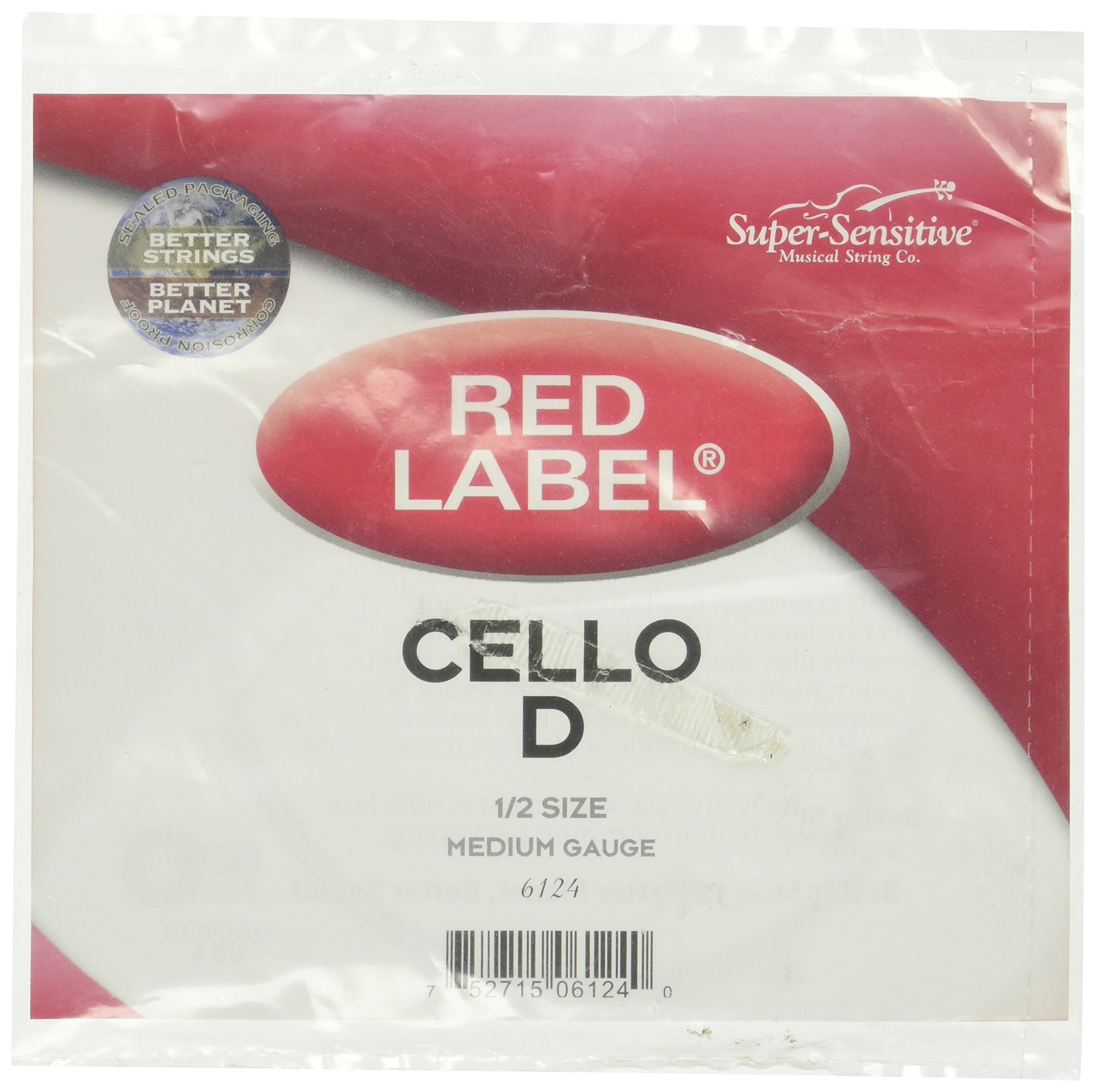 Super Sensitive Red Label 6124 Cello D String, 1/2