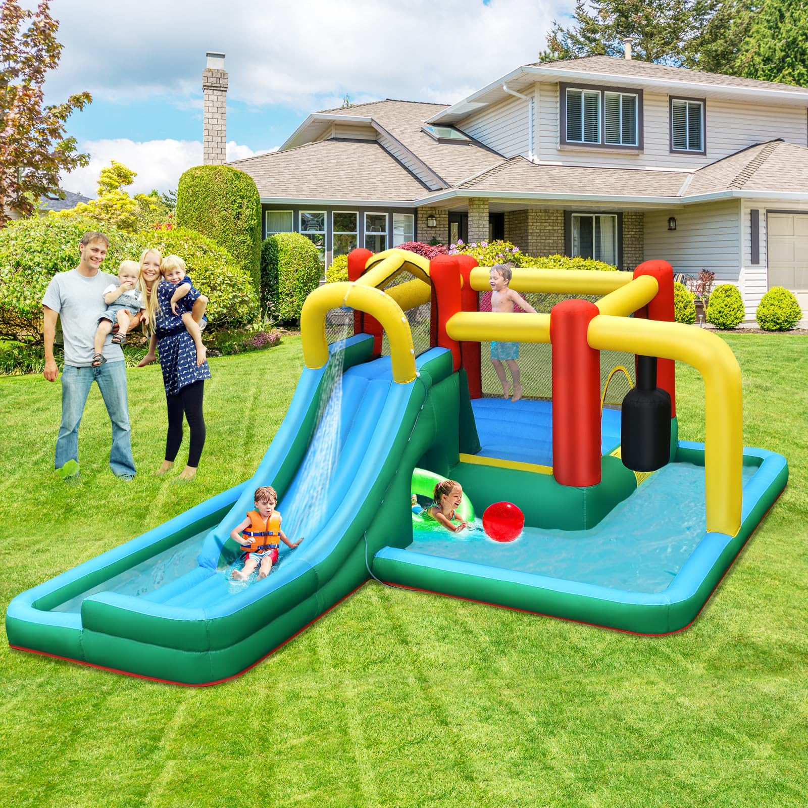 Château gonflable - AIYAPLAY - toboggans, trampoline, piscine à balles - Oxford - 342 x 255 x 209 cm - multicolore - Jeux - Jouets Château gonflable - AIYAPLAY - toboggans, trampoline, piscine à balles - Oxford - 342 x 255 x 209 cm - multicolore - Jeux - Jouets