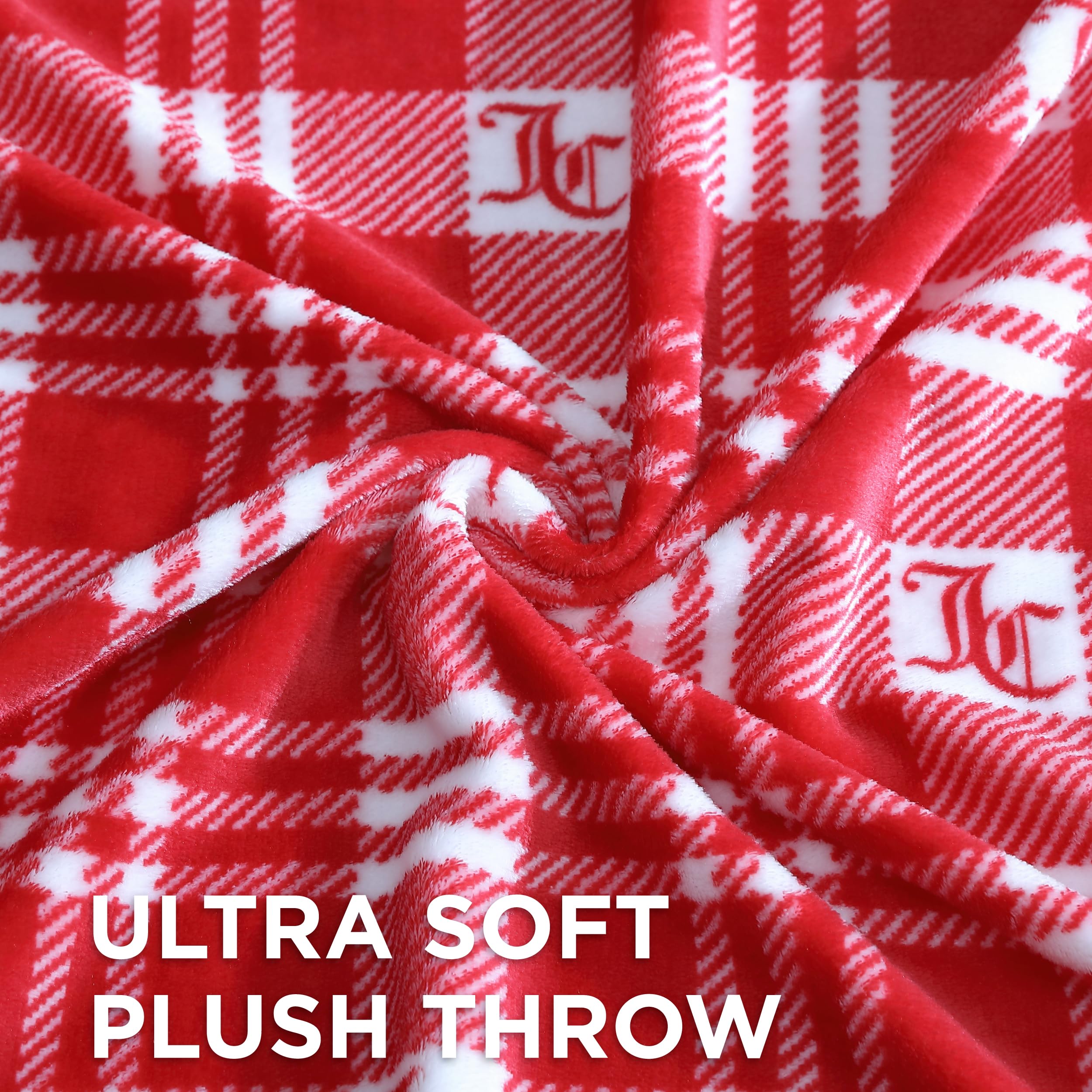 Juicy Couture – Throw Blanket | Juicy Emblem | Plush and Cozy | Decorative Blankets for Sofas, Chairs and Beds| Luxurious and Soft | Chic Home Décor | Measures 50” x 70” | Pink/Black/White: Red Plaid 50"x70"
