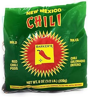 Barker's Dried Red Chili Pods, 8 Ounces - Mild - Grown in World Famous Chili Region Hatch, NM - No Preservatives, USA Product!