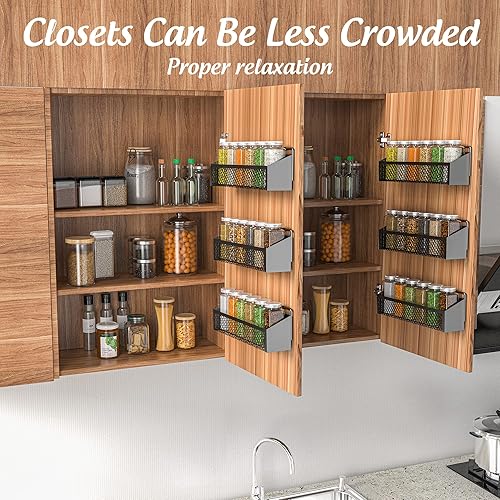 Miniatura 5 de Moforoco Organizador de 6 especias, organizador de despensa para puerta de gabinete, montaje en pared, estante de almacenamiento de despensa de