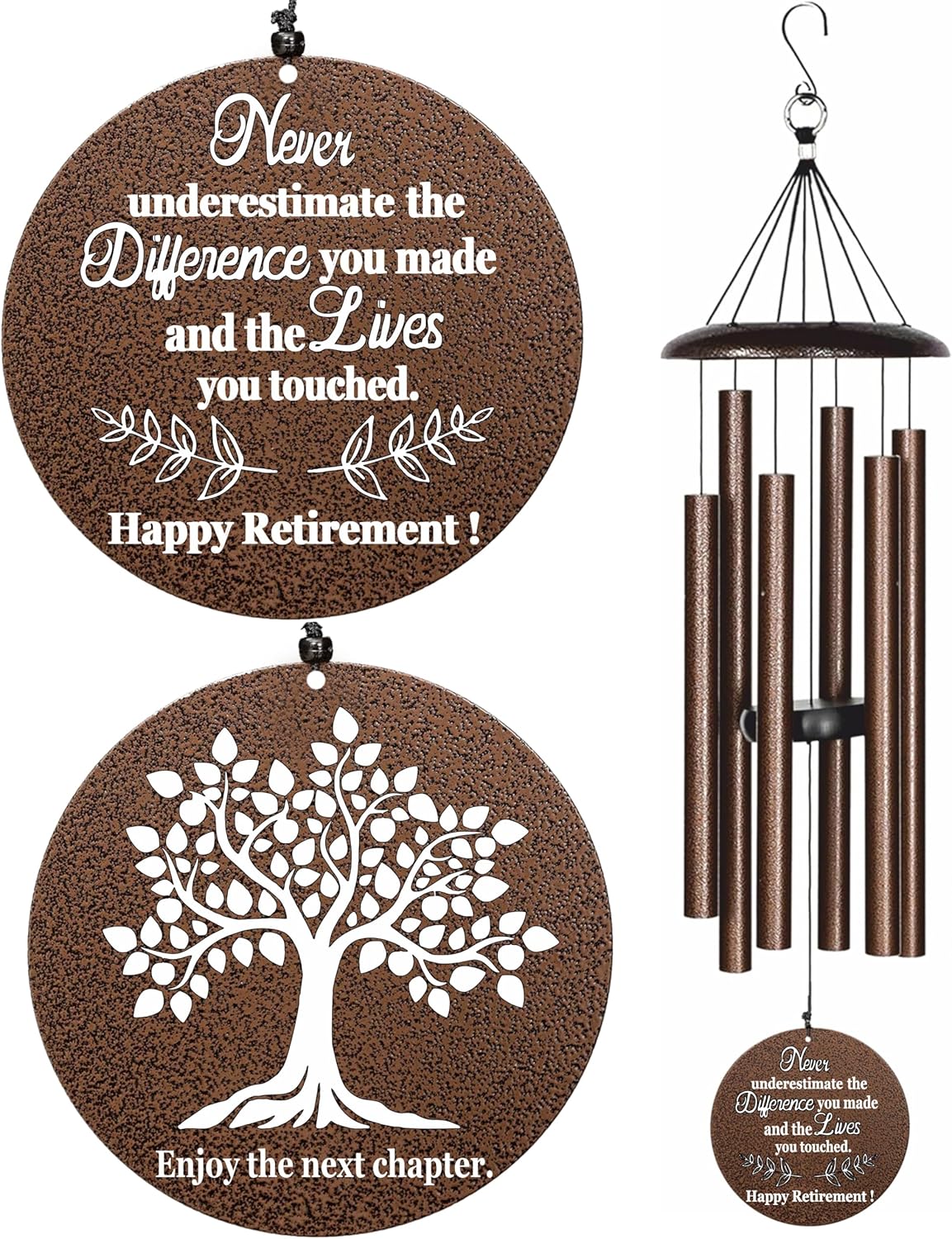 Retirement Wind Chimes, 32" Copper Aluminum, Modern Style, Adjustable, Outdoor Use