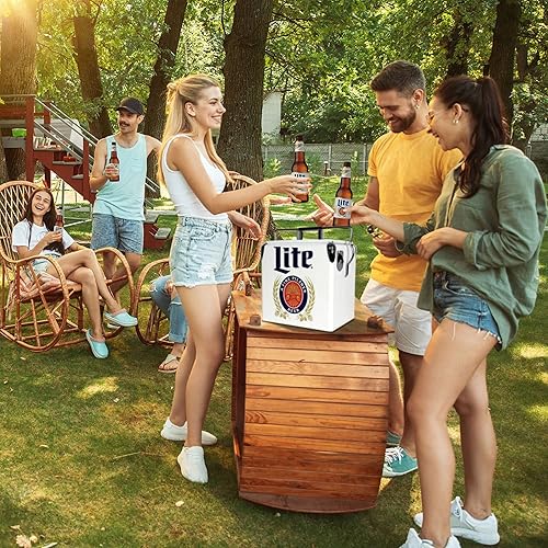 Miniatura 3 de Miller Light - Hielera retro para 18 latas, cubo de hielo portátil con abridor de botellas, estilo vintage, aislado para campamento, playa, picnic,