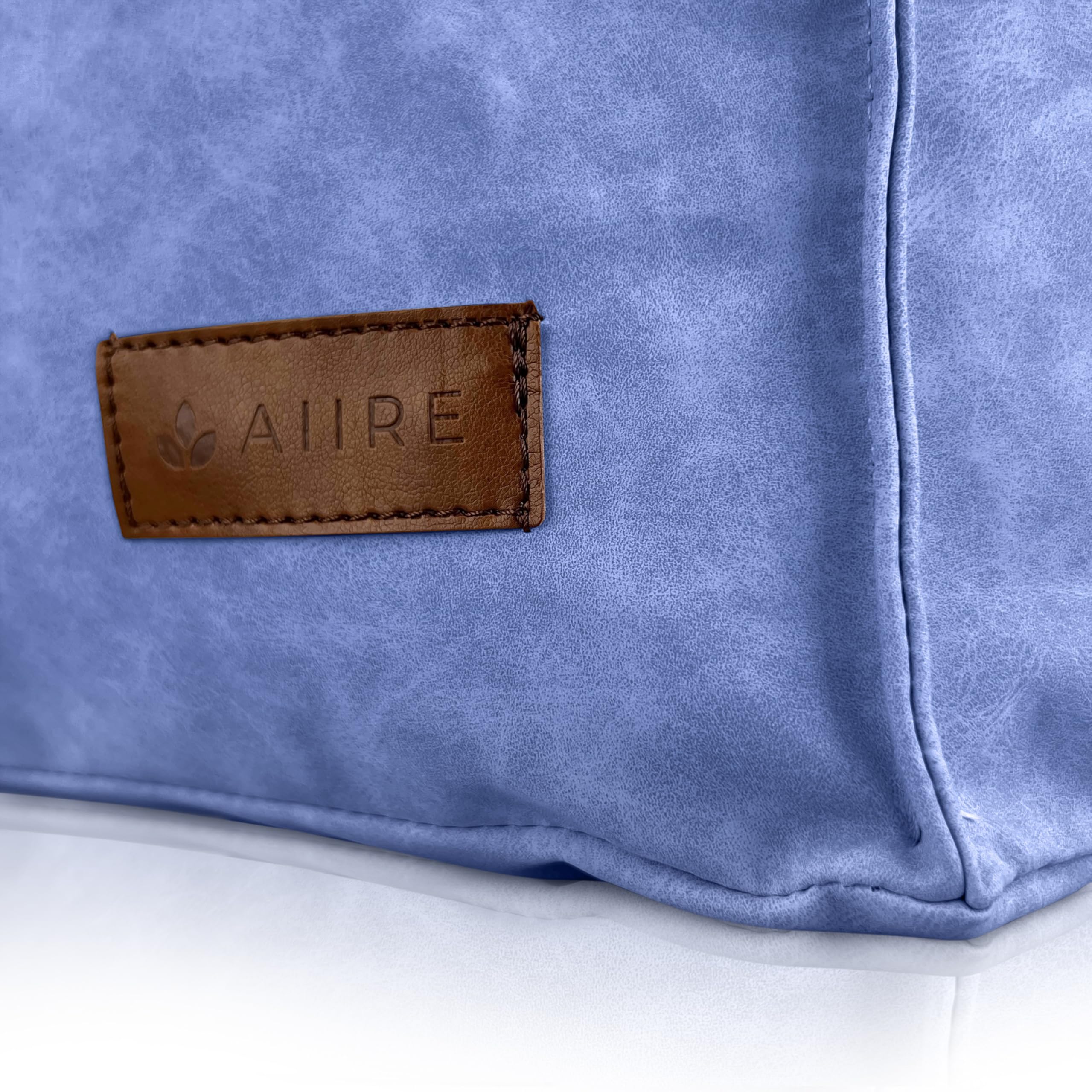Aiire Reposapies Puff Salon Moderno - [50x40x30 cm] Puf Rectangular en Polipiel o Taburete para Reposa Pies Sofa - Cojin de Suelo XXL para Complemento de Bean Bag Gamer Azul