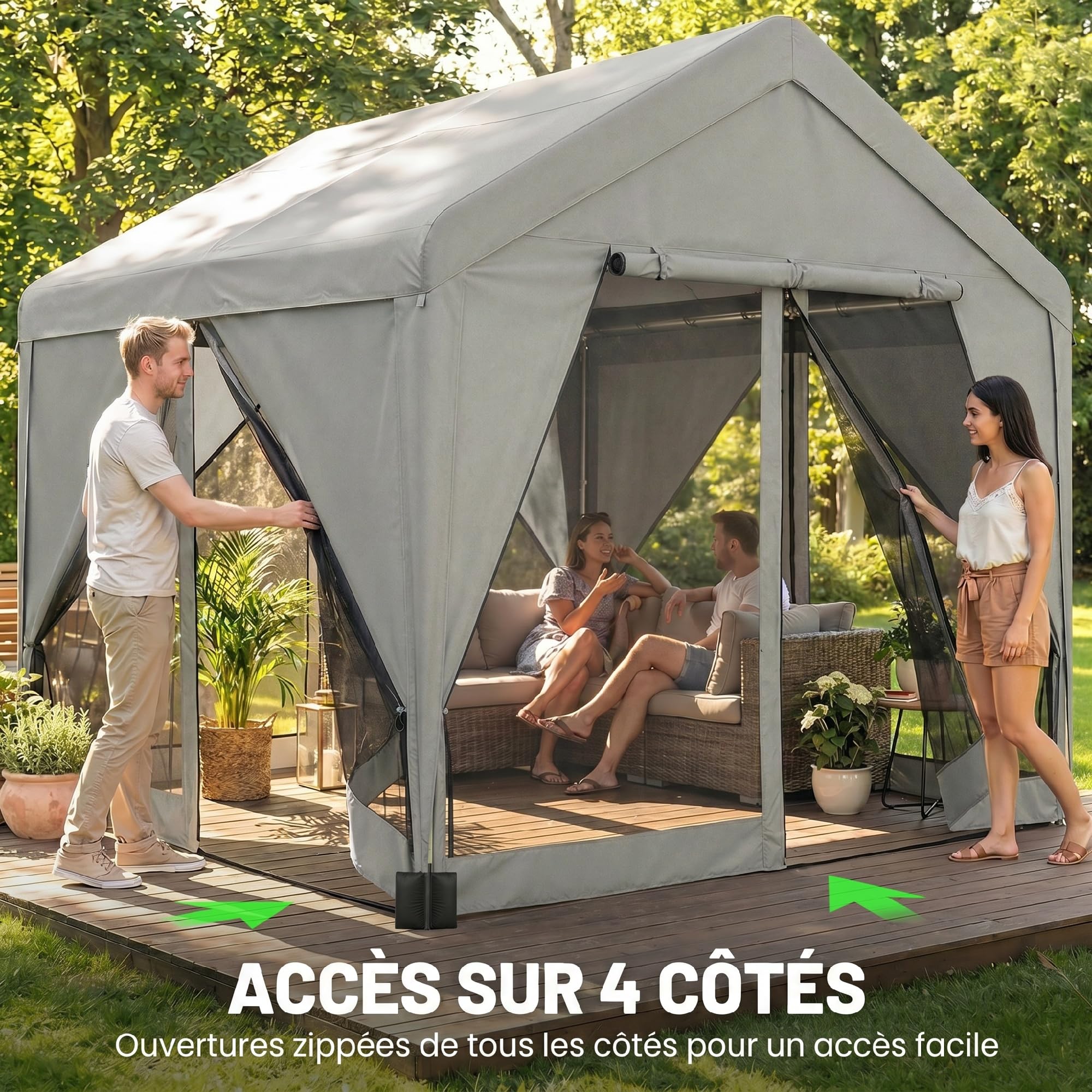 Outsunny Tonnelle de Jardin extérieur 3x3m Hydrofuge Acier Double Toit Gris