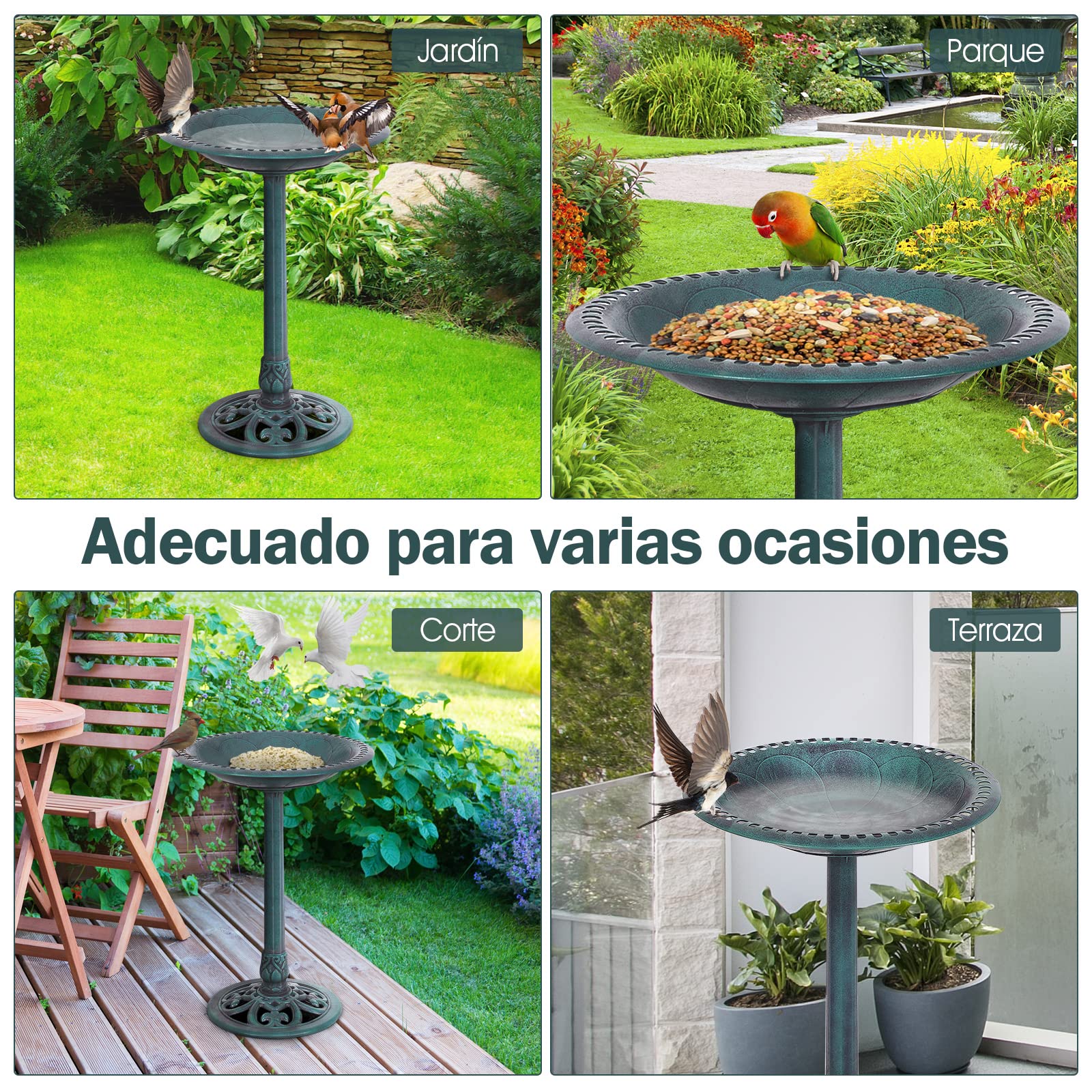 COSTWAY Comedero Pajaros Exterior de PP, Alimentación de Aves de Jardín, Comedero Vertical para Pájaros en Estilo Retro, Decorativo Exterior Baño de Pájaros (Verde Cobre, 51 x 51 x 72 cm) — view 7