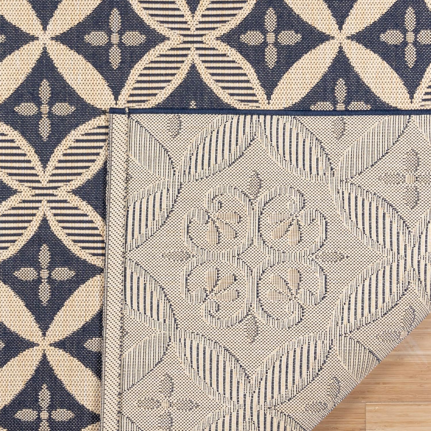 Gertmenian Indoor/Outdoor Flatweave Area Rug - 8x10 Large, Stain & UV Resistant, Ideal for Deck, Patio, Poolside, Mudroom - Niala Floral Navy, Sand, 25433