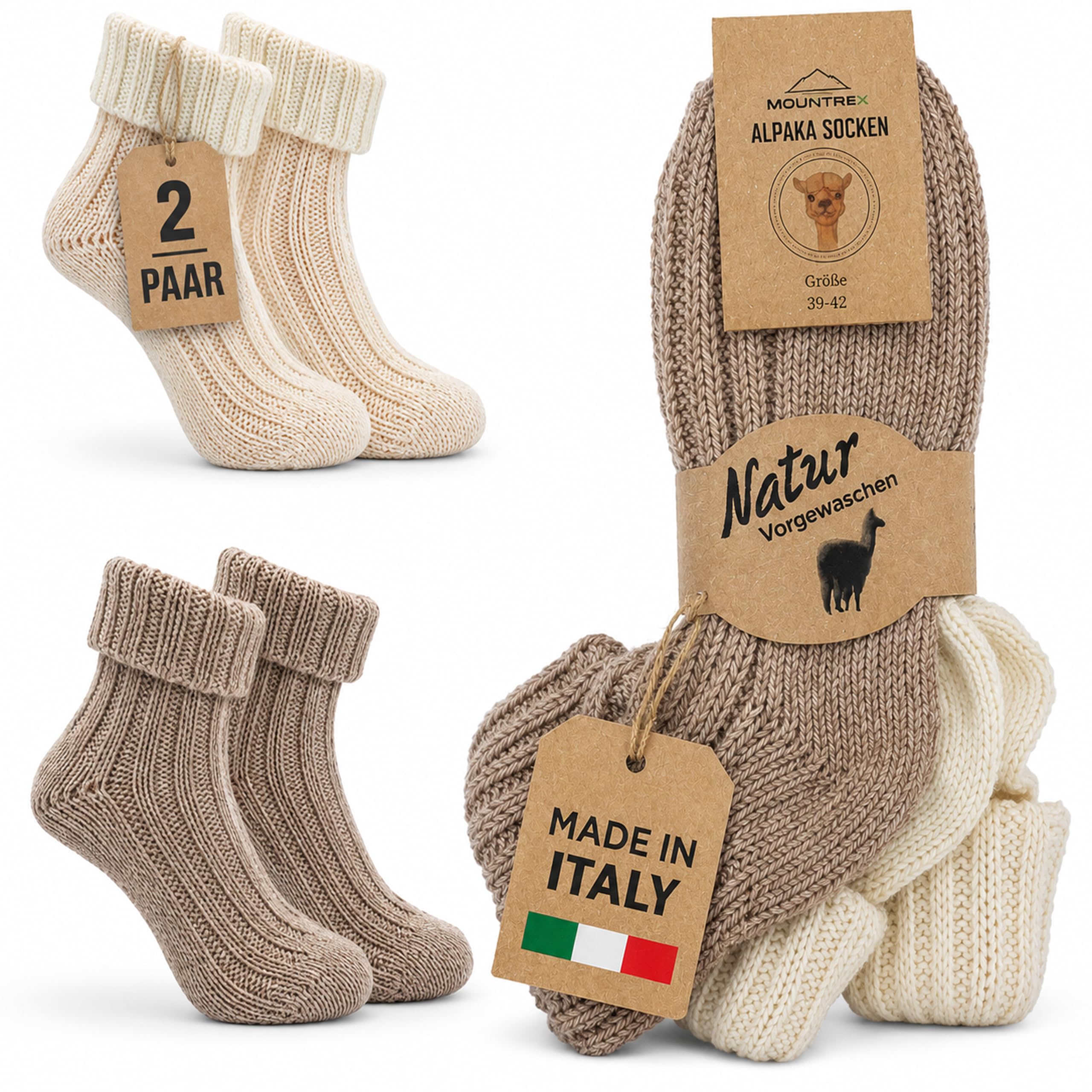 MOUNTREX® Alpaka Socken, Wollsocken für Damen und Herren - Wintersocken, Warme Haussocken, Thermosocken - Dick - 2 Paar