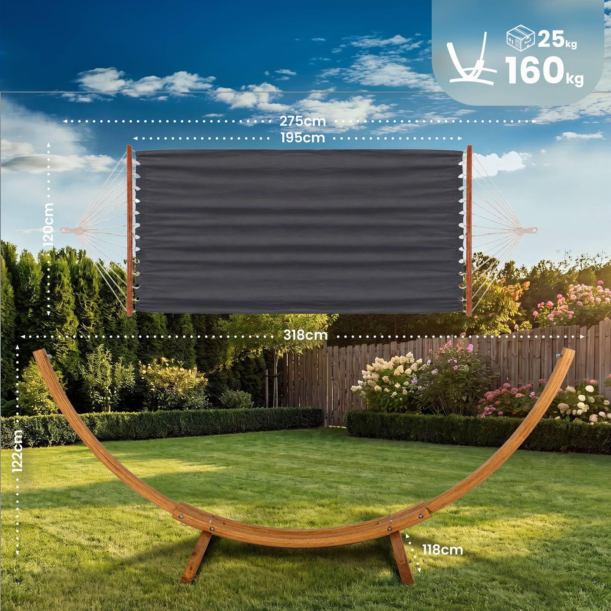 CLP Hamac avec Support Herriman, Support en Bois d'eucalyptus autoportant, pour Jardin et terrasse, 2 Personnes, Charge Max 160 kg, Couleur:Gris