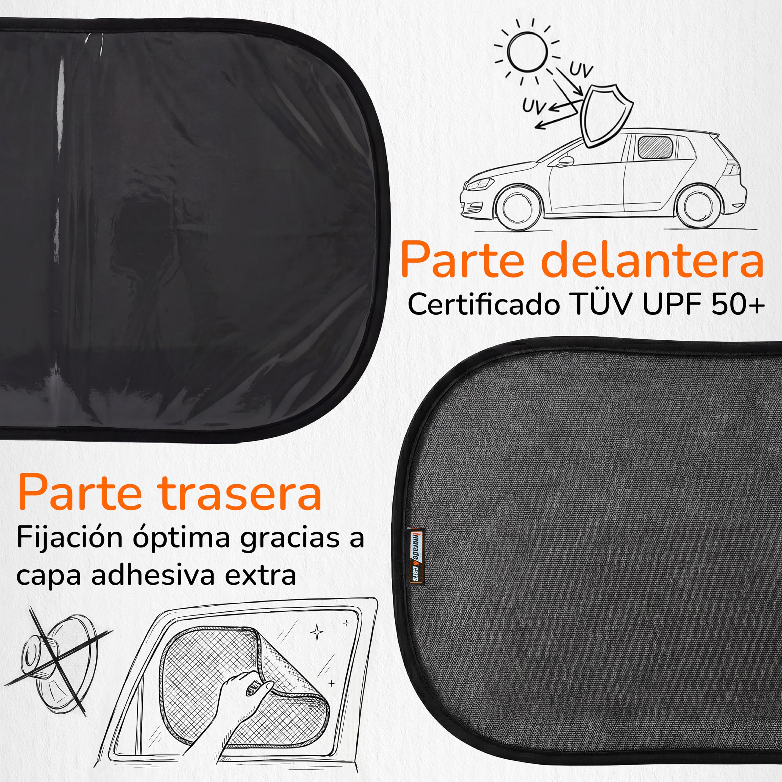 Upgrade4cars 2 x Parasol Coche Bebe con Protección UV | Protector Solar Autoadhesivo para Ventana Lateral Trasero | Interior Ventanas Laterales Niños