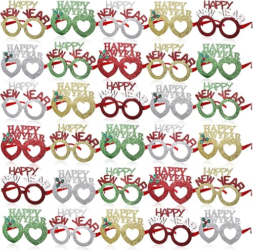 Miniatura 1 de Shappy 48 gafas de Año Nuevo 2024, gafas de plástico con purpurina para Año Nuevo, suministros de fiesta de Año Nuevo, gafas de sol divertidas para