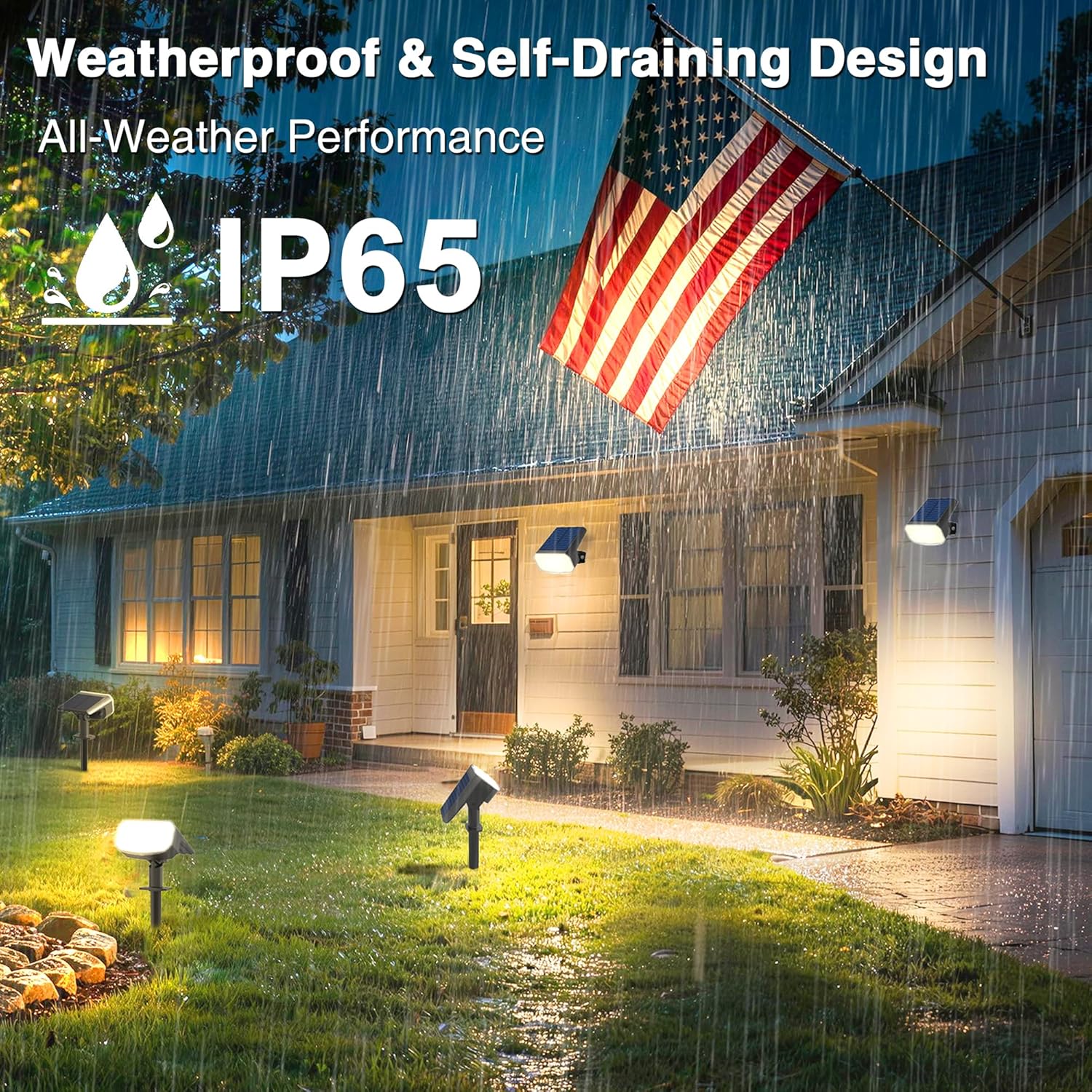 Solar Lights Outdoor Waterproof IP65, Super Bright LED with Lens, 3000K 2 Lighting Modes, Solar Powered Yard Garden Solar Spot Lights for Outside Landscape Auto On/Off -2 Pack