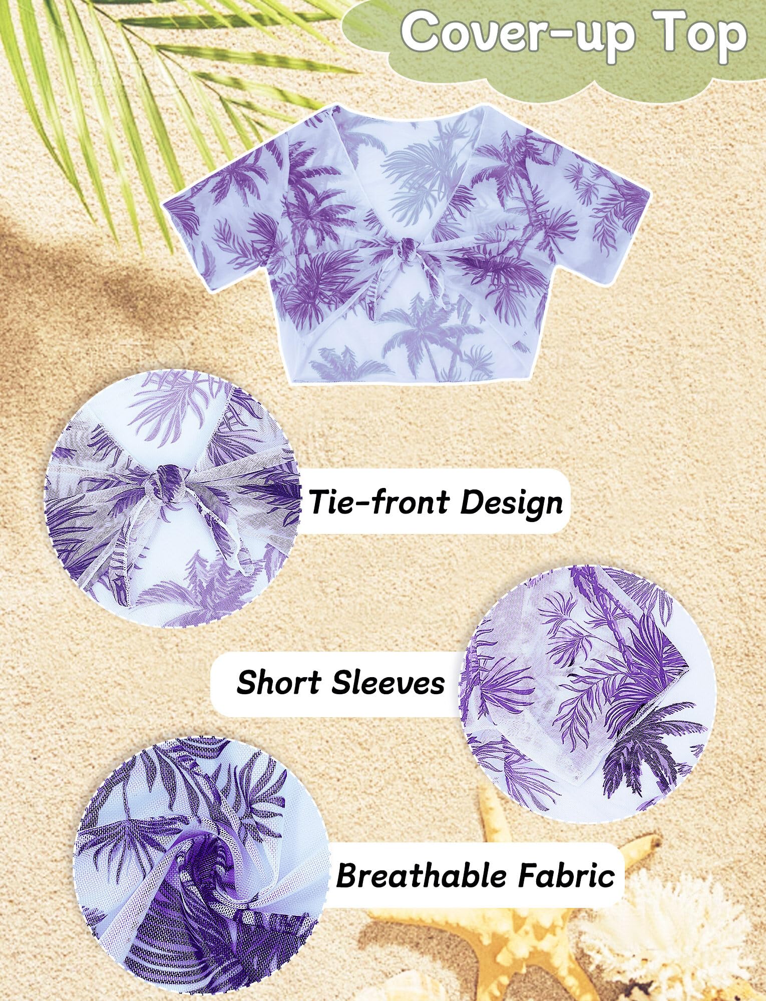 Happy Cherry Bikini da bambina, 4 pezzi, costume da bagno per ragazze adolescenti con skrit/pannts copricostume kimono hawaiano spiaggia