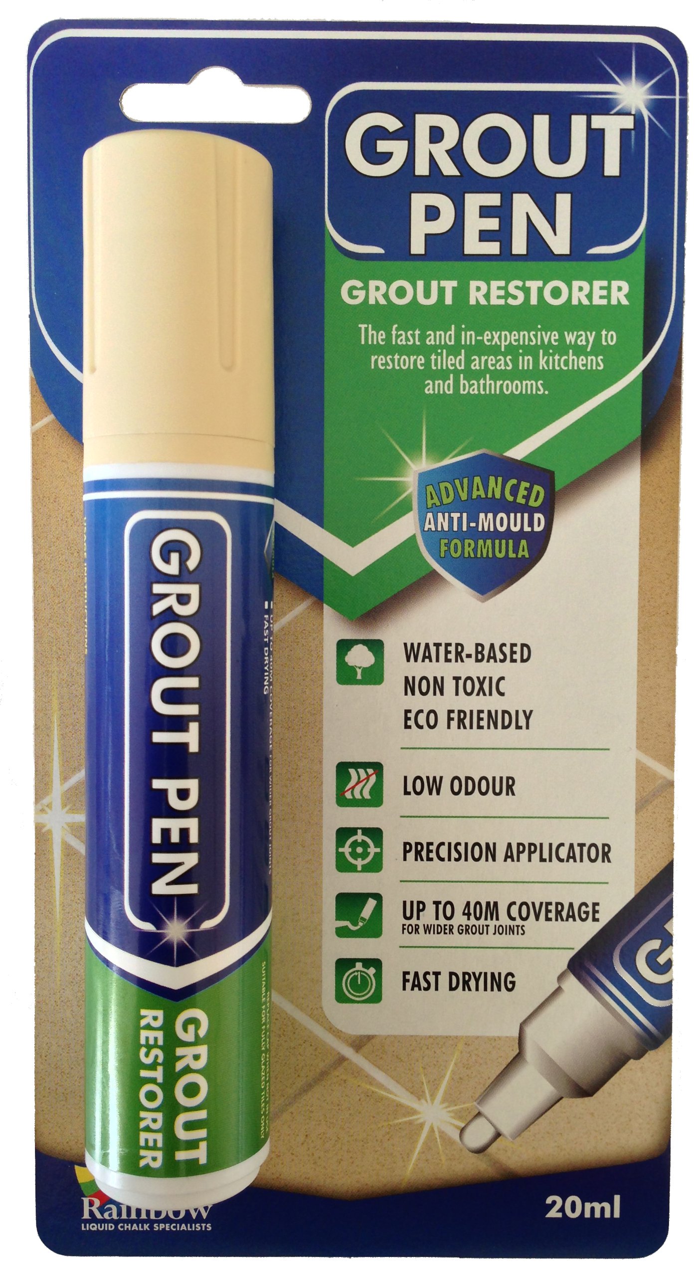 Large Grout Pen - Revives & Restores Stained Tile Grout Leaving a Clean Fresh Look (Cream)