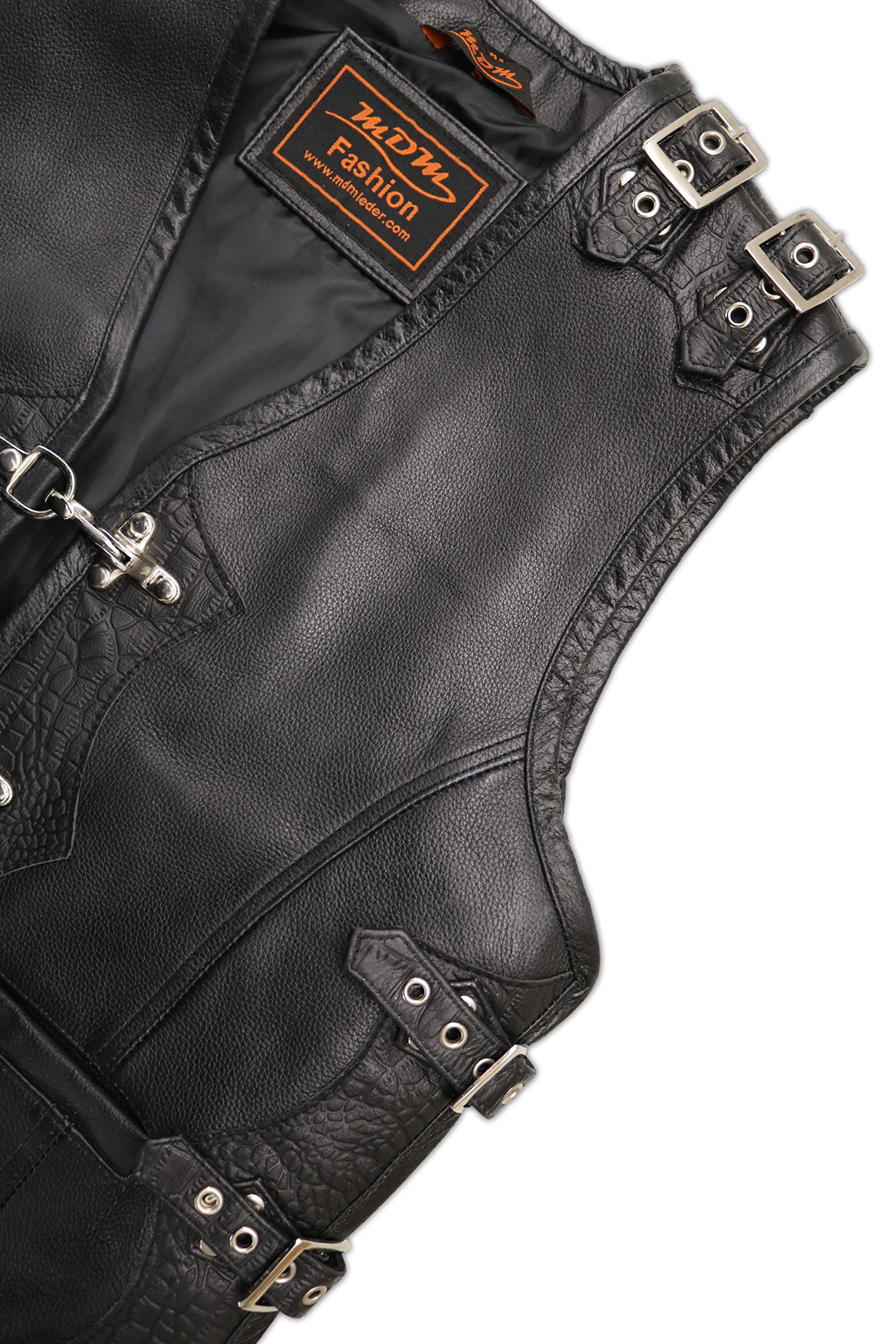 Gilet In Pelle Vintage Con Cappuccio In Pelle Da Motociclista MDM9074 - MDM LEDER - Foto 4