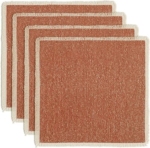 Hausattire Juego de 4 manteles individuales de algodón deshilachado de 14 x 14 pulgadas, manteles individuales lavables de cosecha rústica, bohemio,