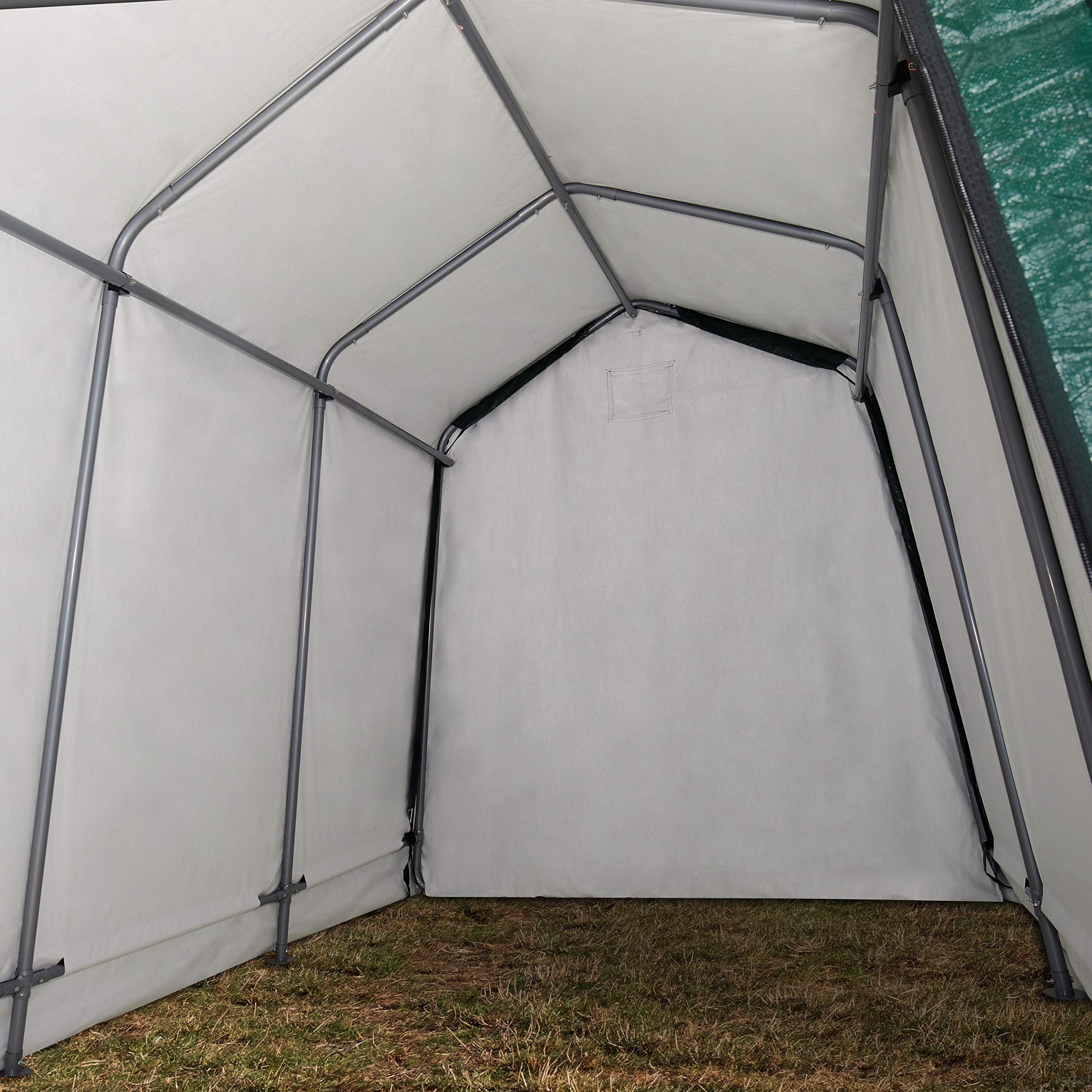 TOOLPORT Tendone Garage 2,4 x 3,6 m verde scuro, Costruzione Stabile in Acciaio con Telo PE Garage per Bicicletta