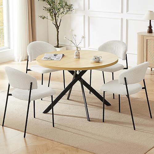 Miniatura 21 de Juego de mesa de comedor redonda de 45.3 pulgadas para 4, juego de café pequeño moderno de mediados de siglo para comedor, cocina, apartamento (mesa