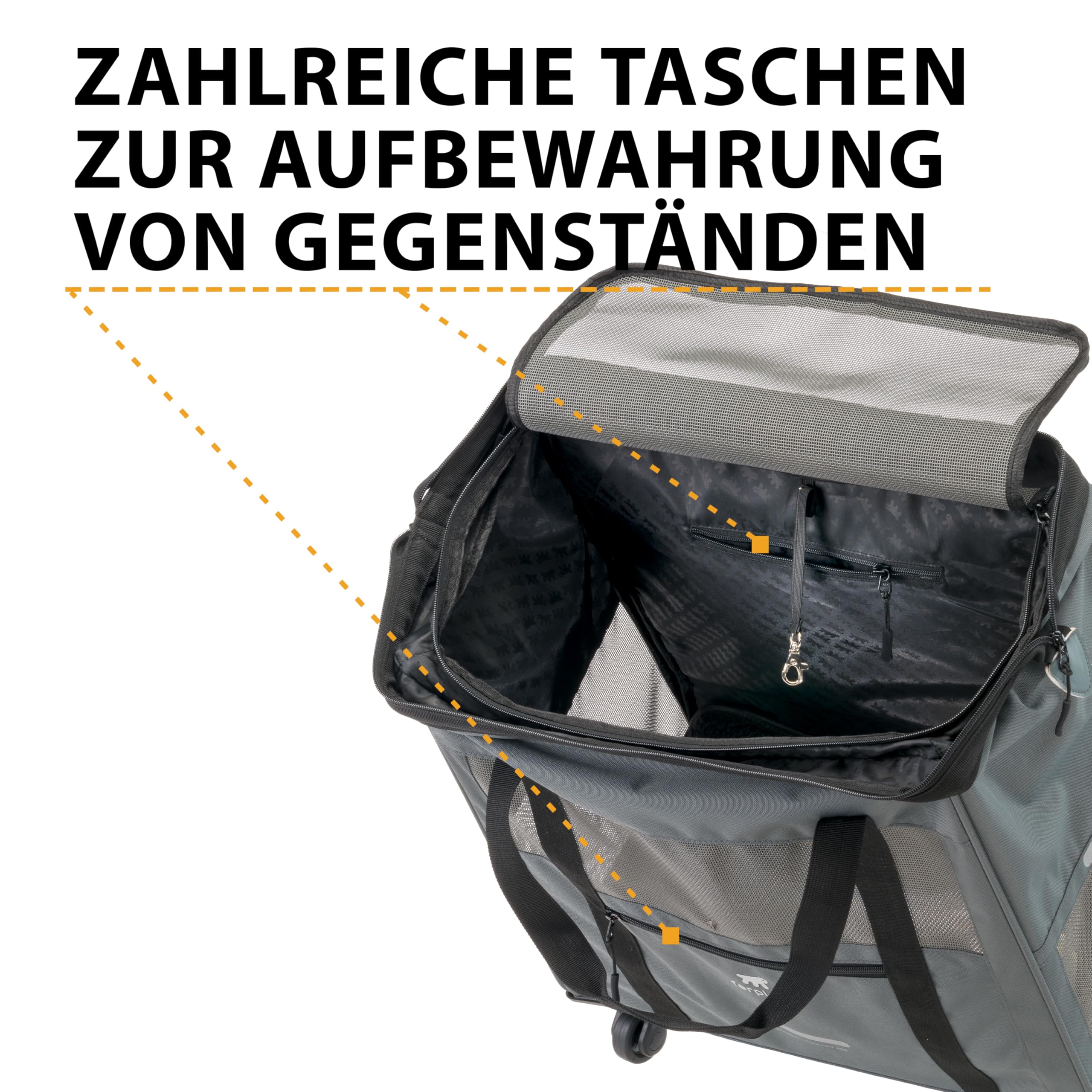 Ferplast Hundebox Voyager Trolley, Transportbox Katze, Hundetasche, ausziehbarer Griff, verstellbare Gurte, breite Öffnung, abnehmbare Räder, max. 15 kg, 46 x 26 x 48H cm, Grau