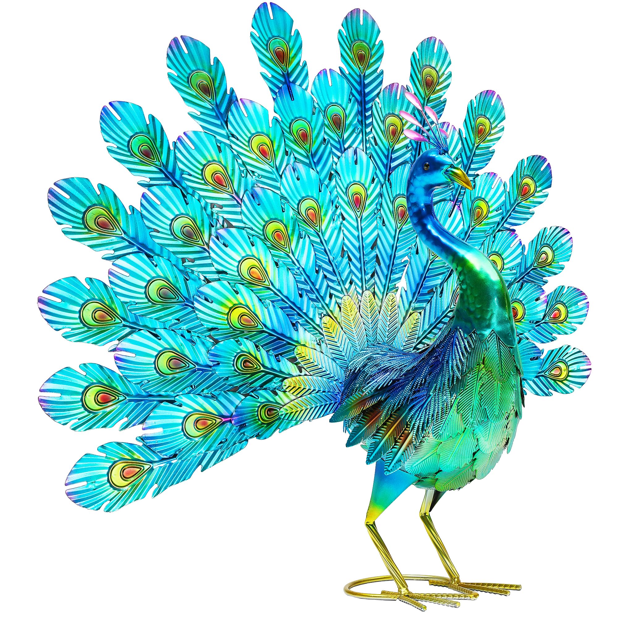 Ultym 27.5in Tall Metal Peacock Garden Statue - Handmade, 3D Textured, Tail Spread Sculptures for Patio, Garden or Entryway.